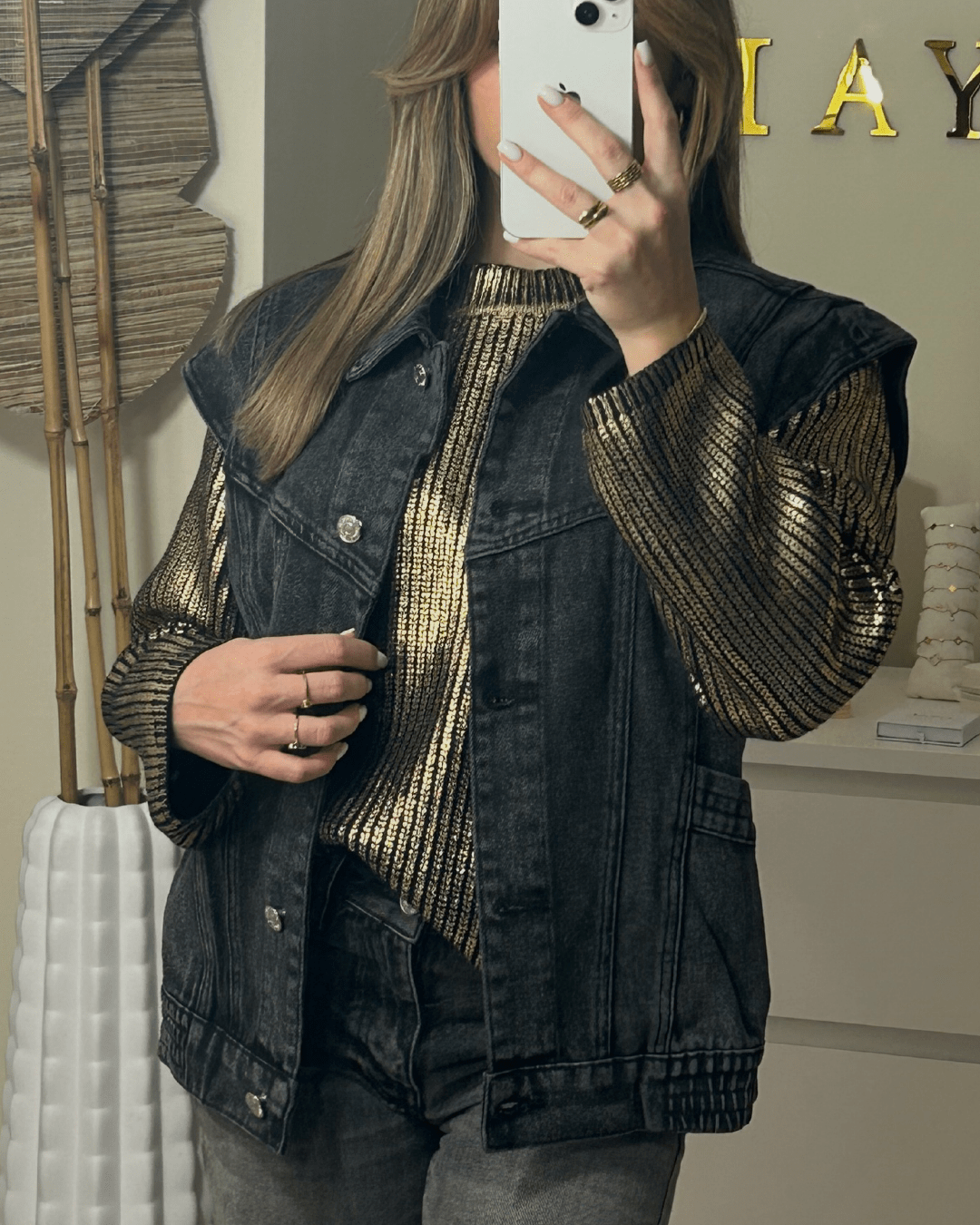 veste en jean noire femme