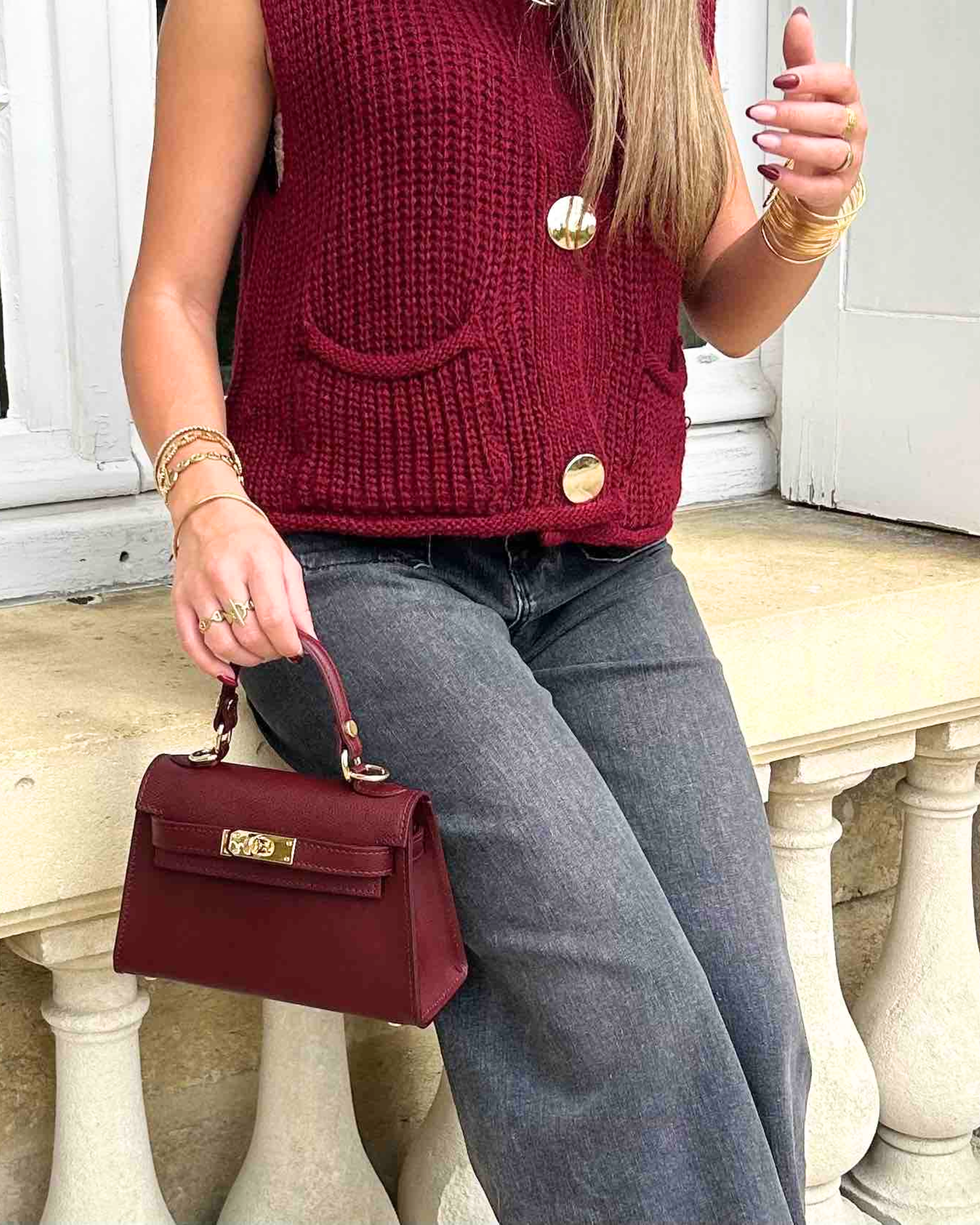 Sac à main rigide bordeaux femme