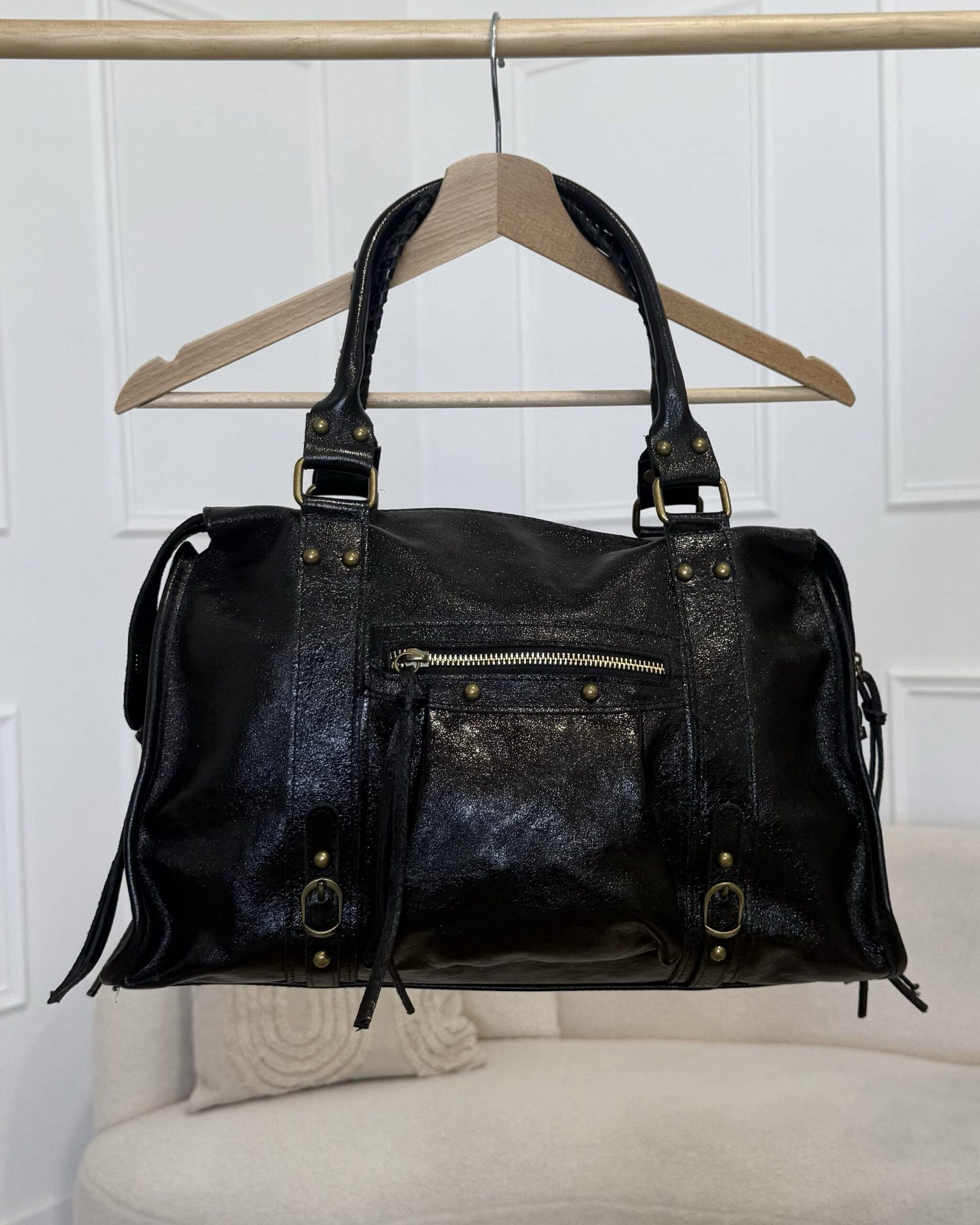 Sac à main en cuir noir femme