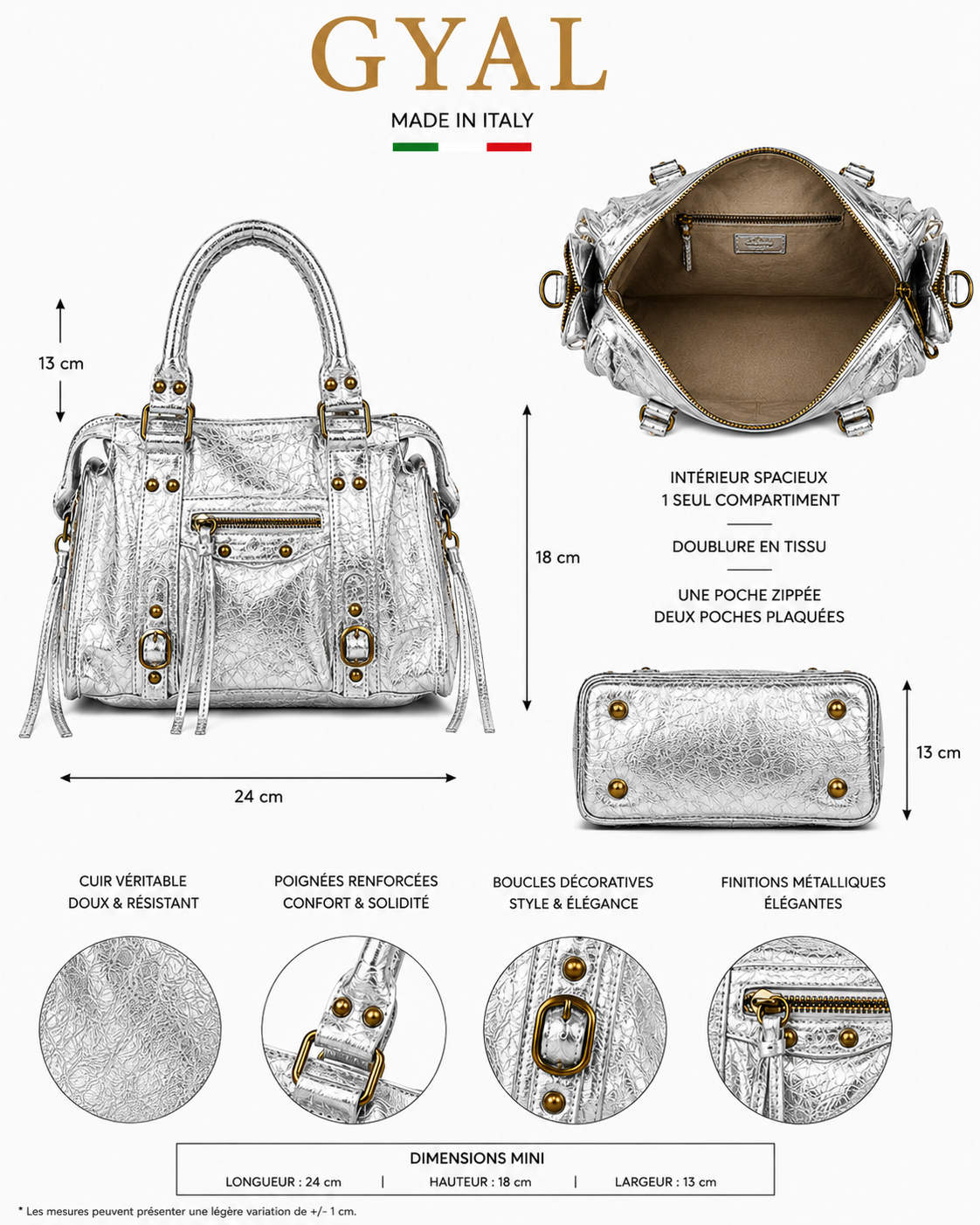 dimensions mini sac argenté