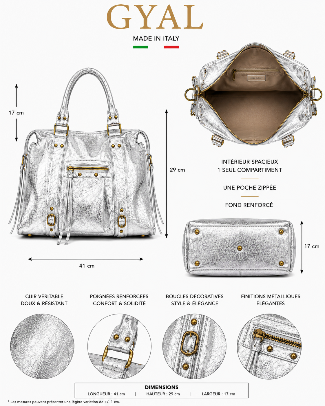 dimensions sac en cuir