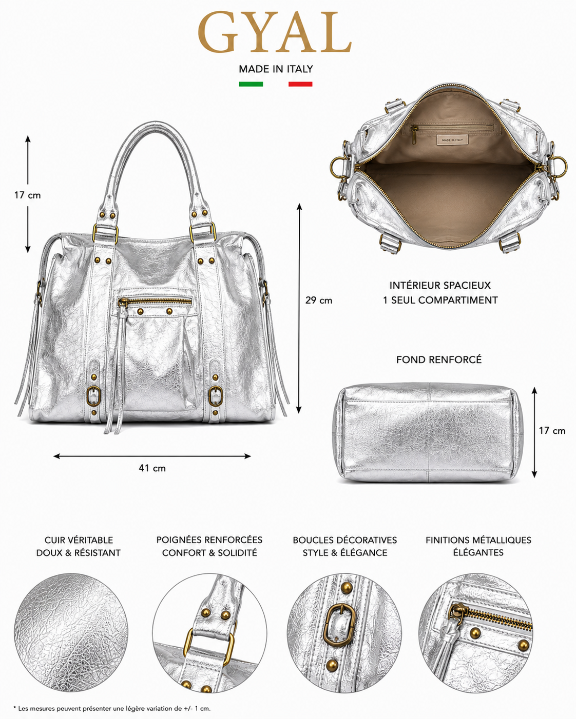 dimensions sac en cuir