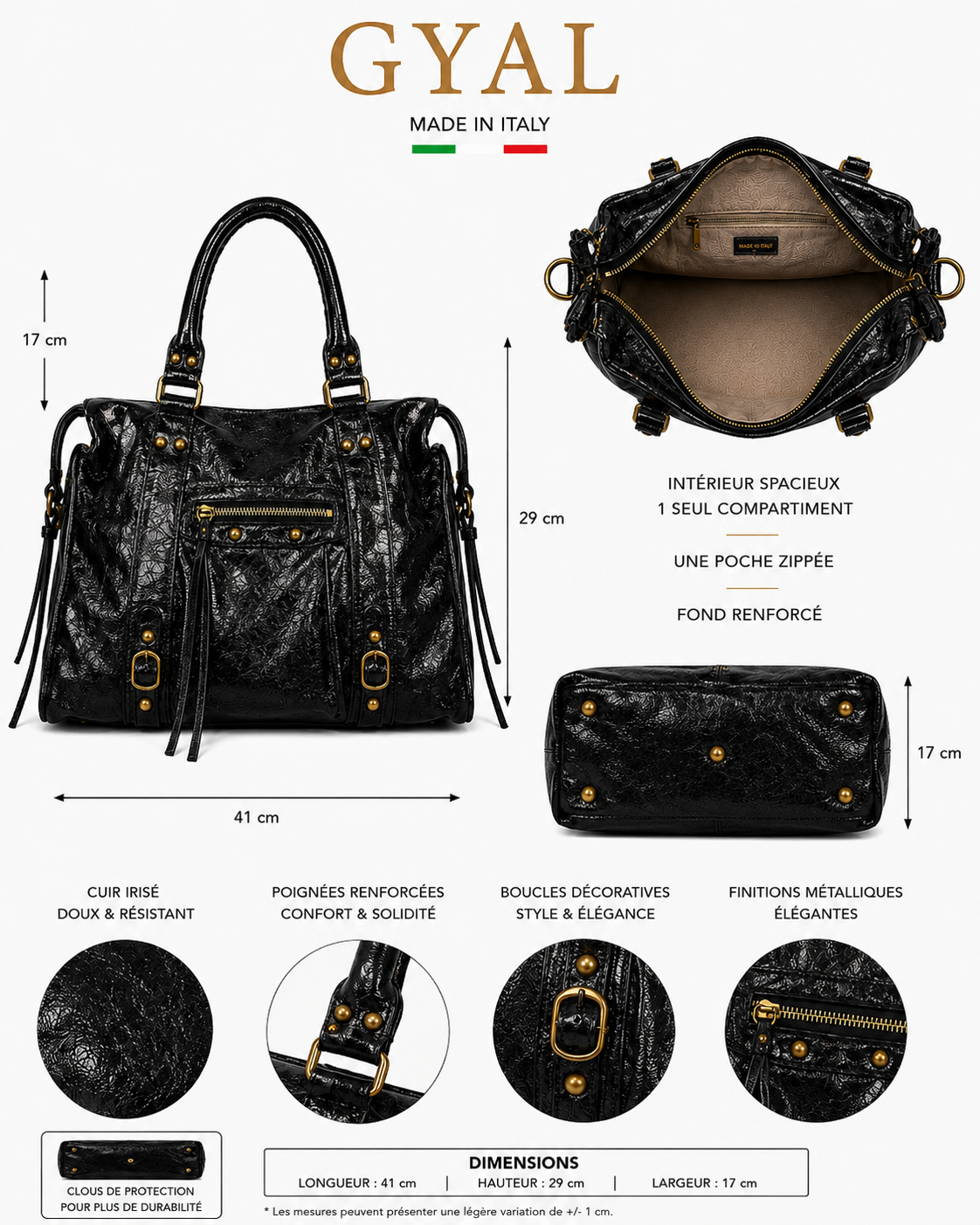 sac en cuir irisé noir tendance