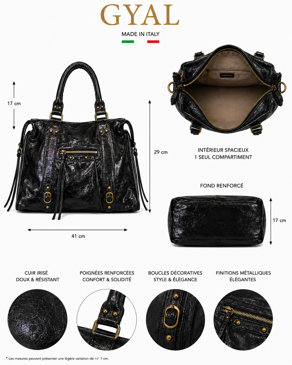 sac en cuir irisé noir tendance