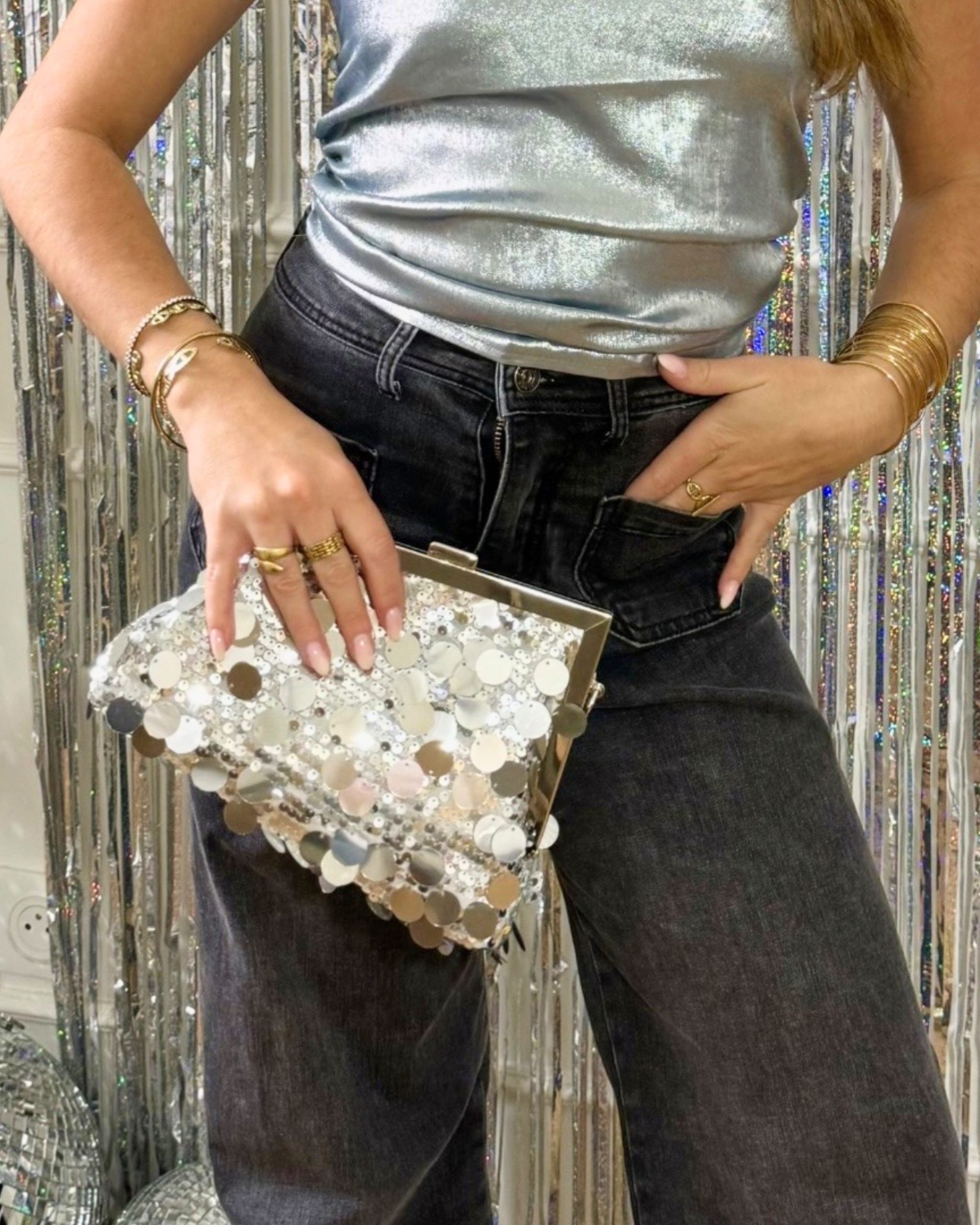 Pochette argentée à paillettes