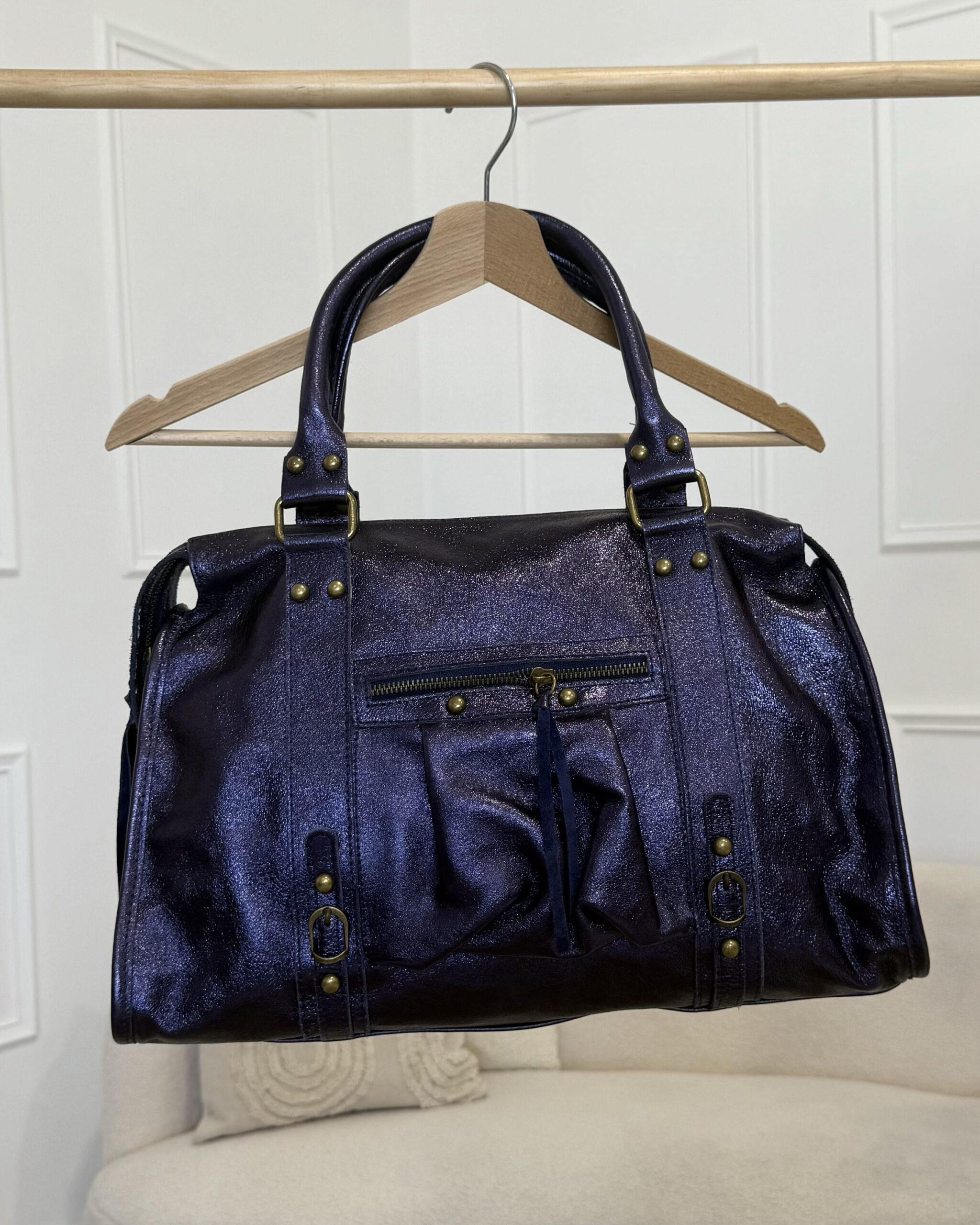 sac en cuir bleu marine