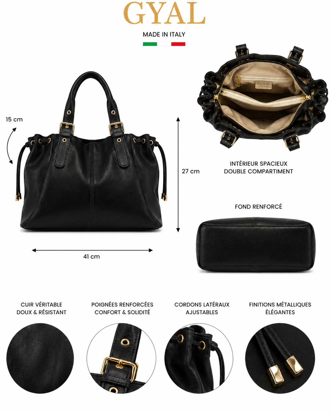 dimensions sac en cuir