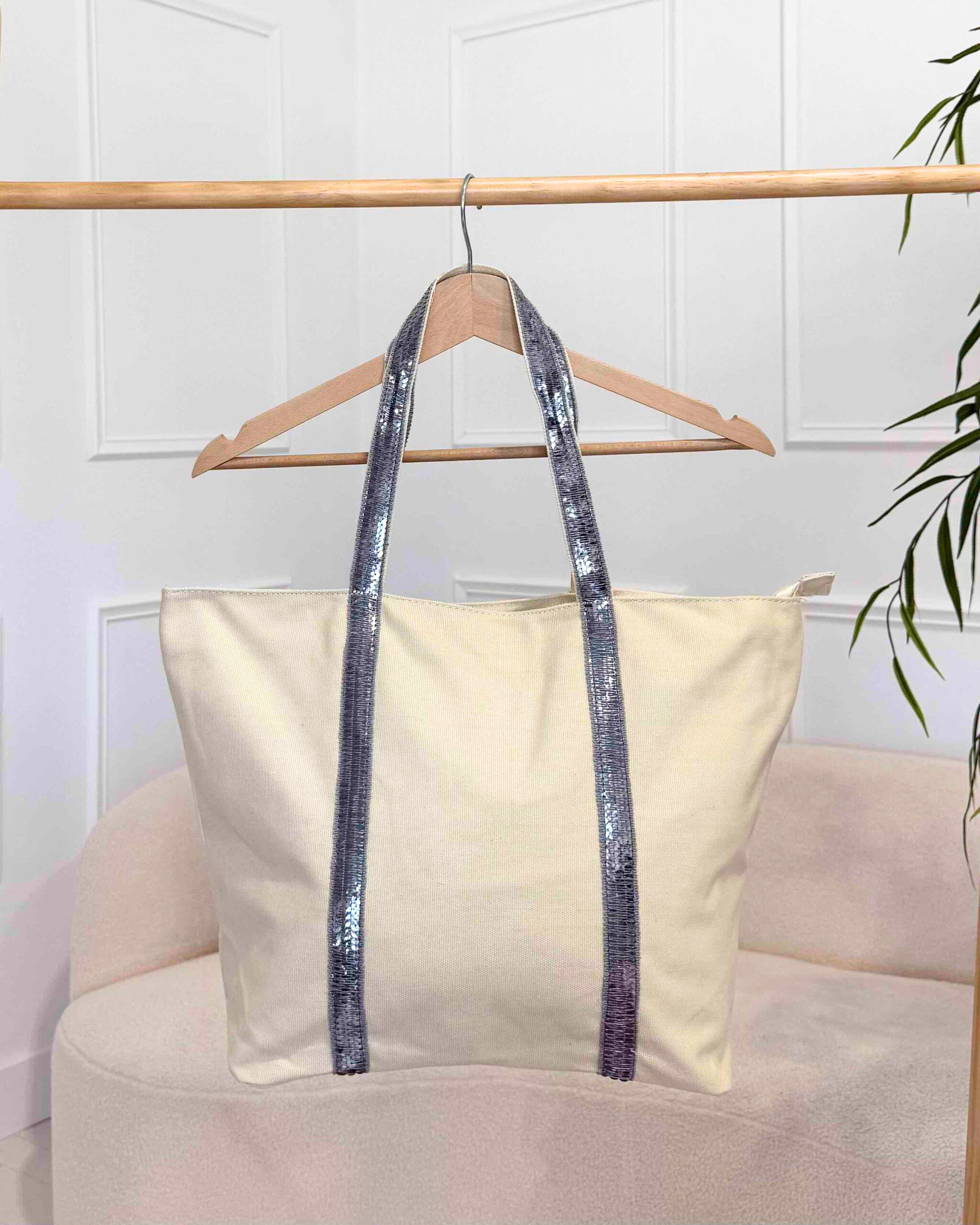 Sac à main femme écru à paillettes