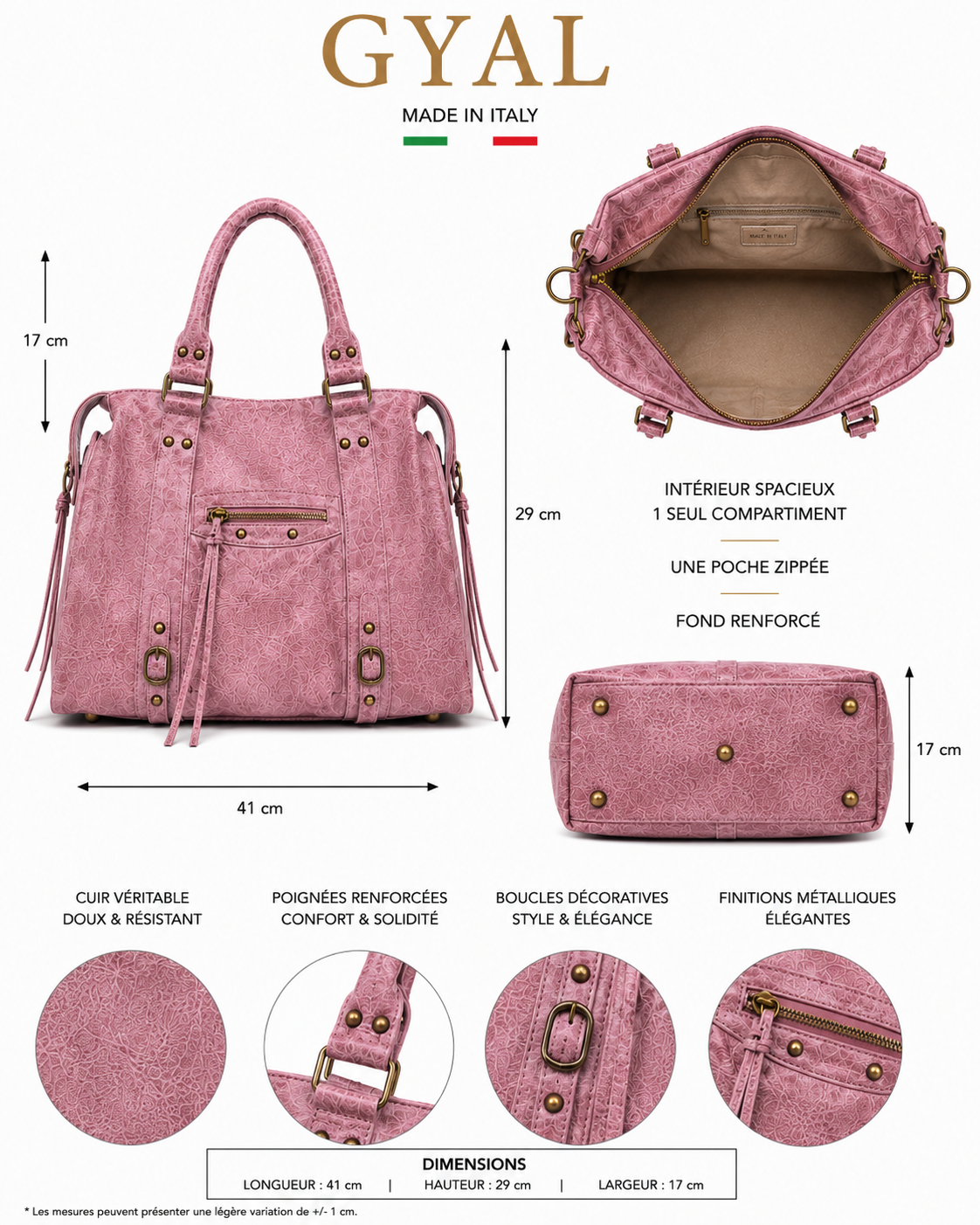 dimensions sac mat rose