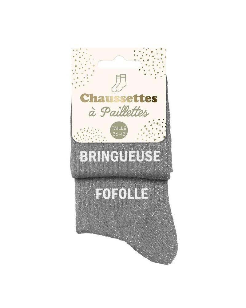 Chaussettes à paillettes argent mot