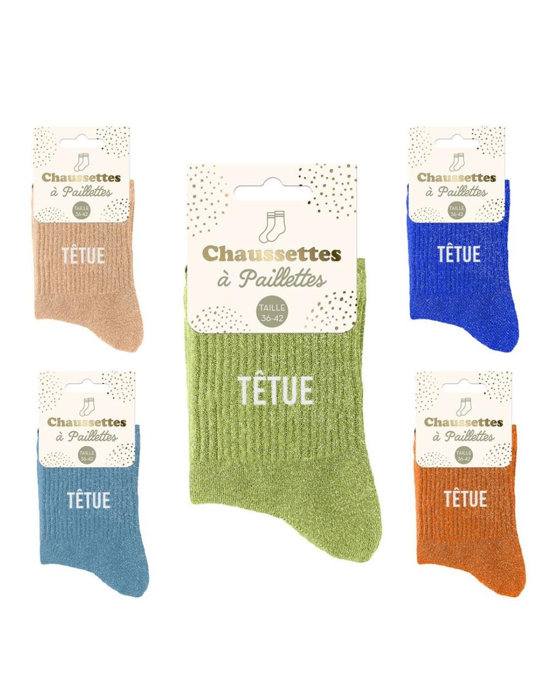 Chaussettes à paillettes tendances avec message