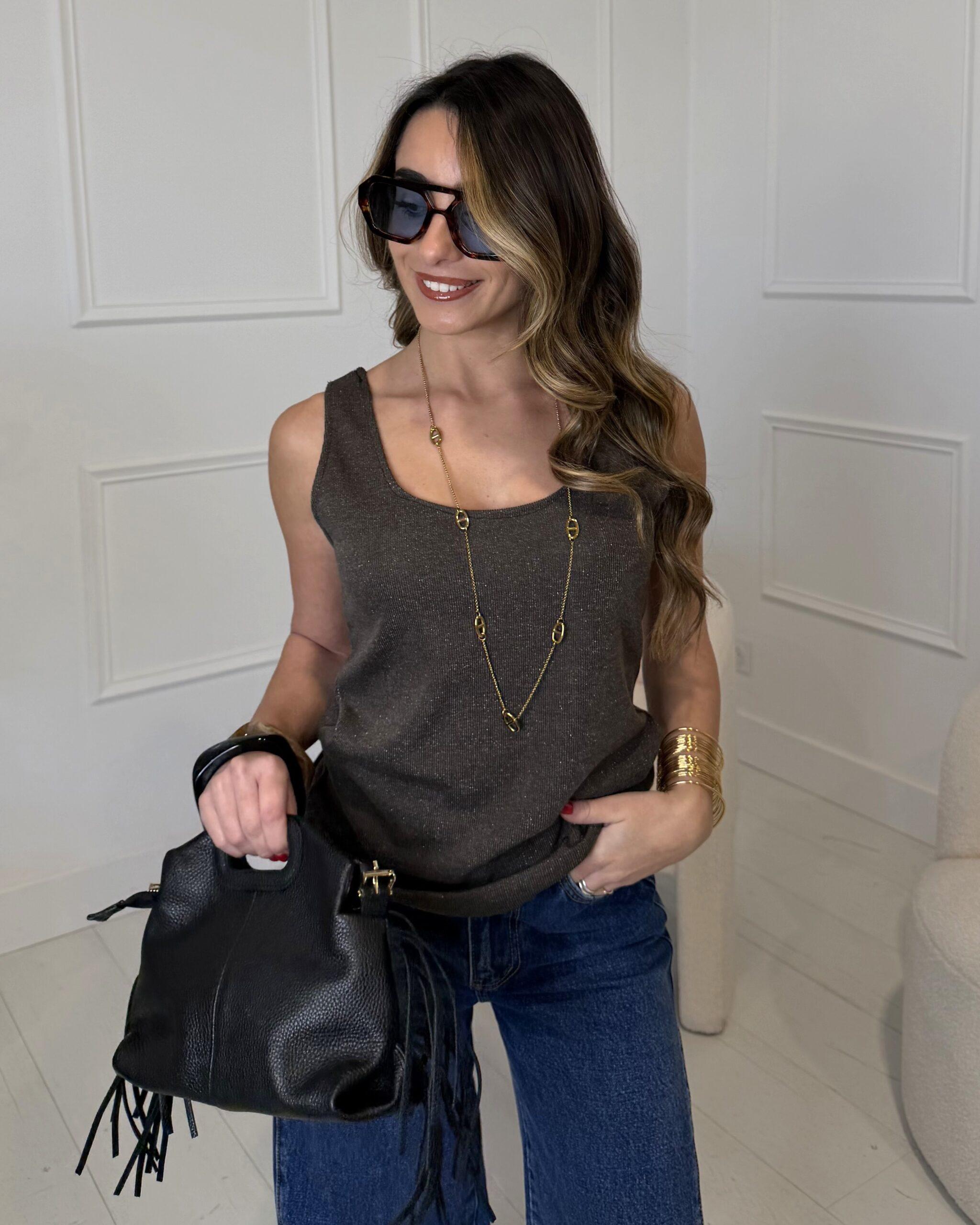 Débardeur marron à paillettes femme tendance