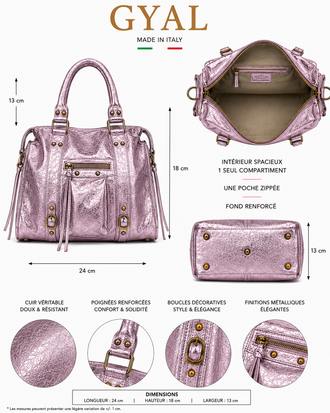 dimensions mini sac en cuir rose