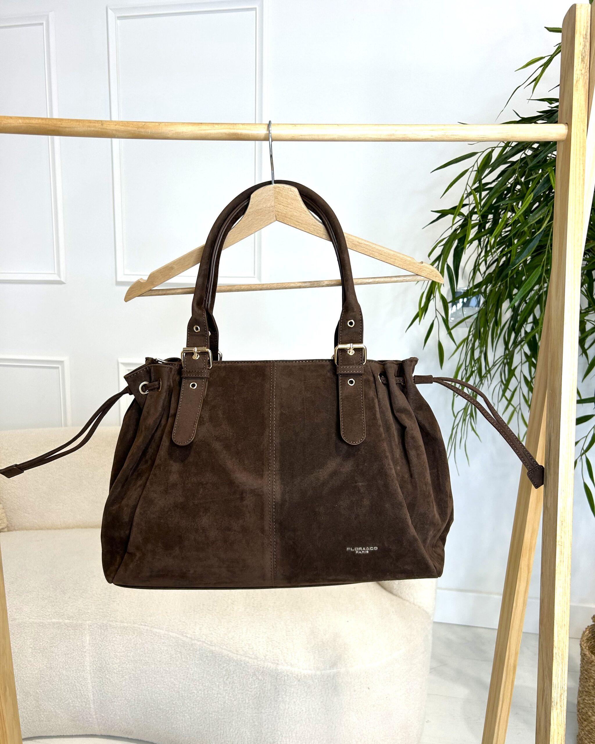 Sac à main tendance daim marron femme