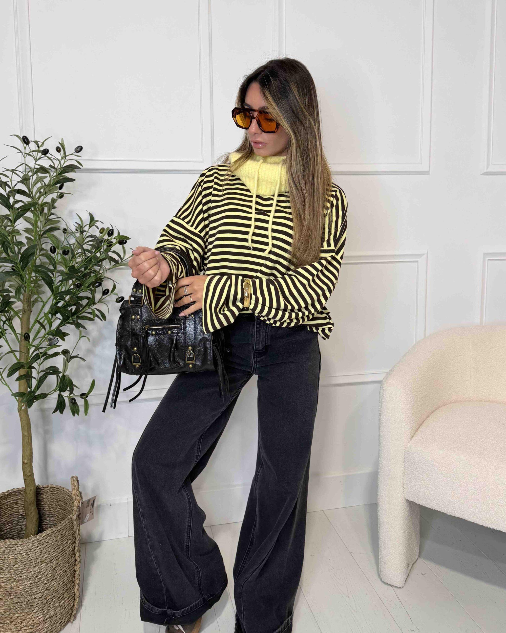 T-shirt à rayures tendance femme marron jaune