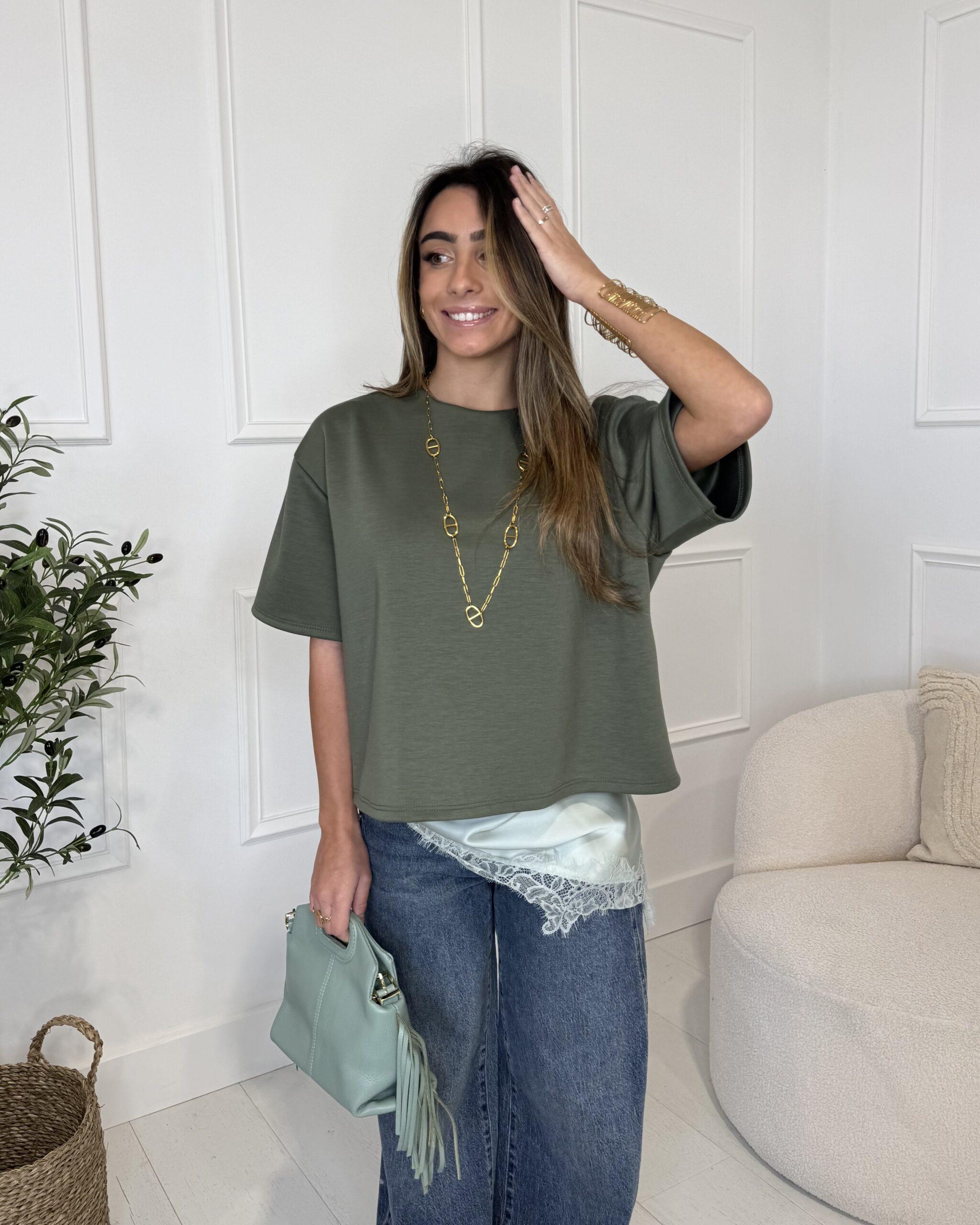 T-shirt oversize kaki à manches courtes