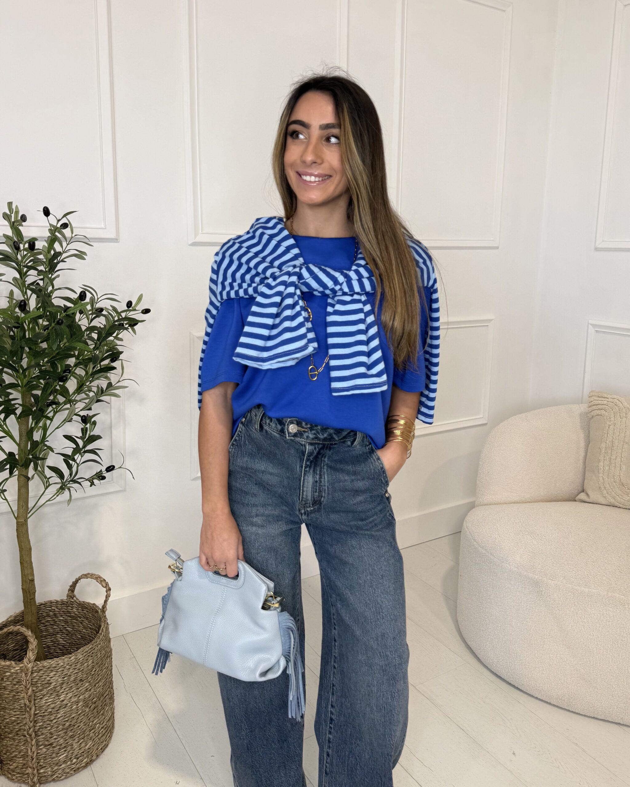 T-shirt oversize bleu roi à manches courtes