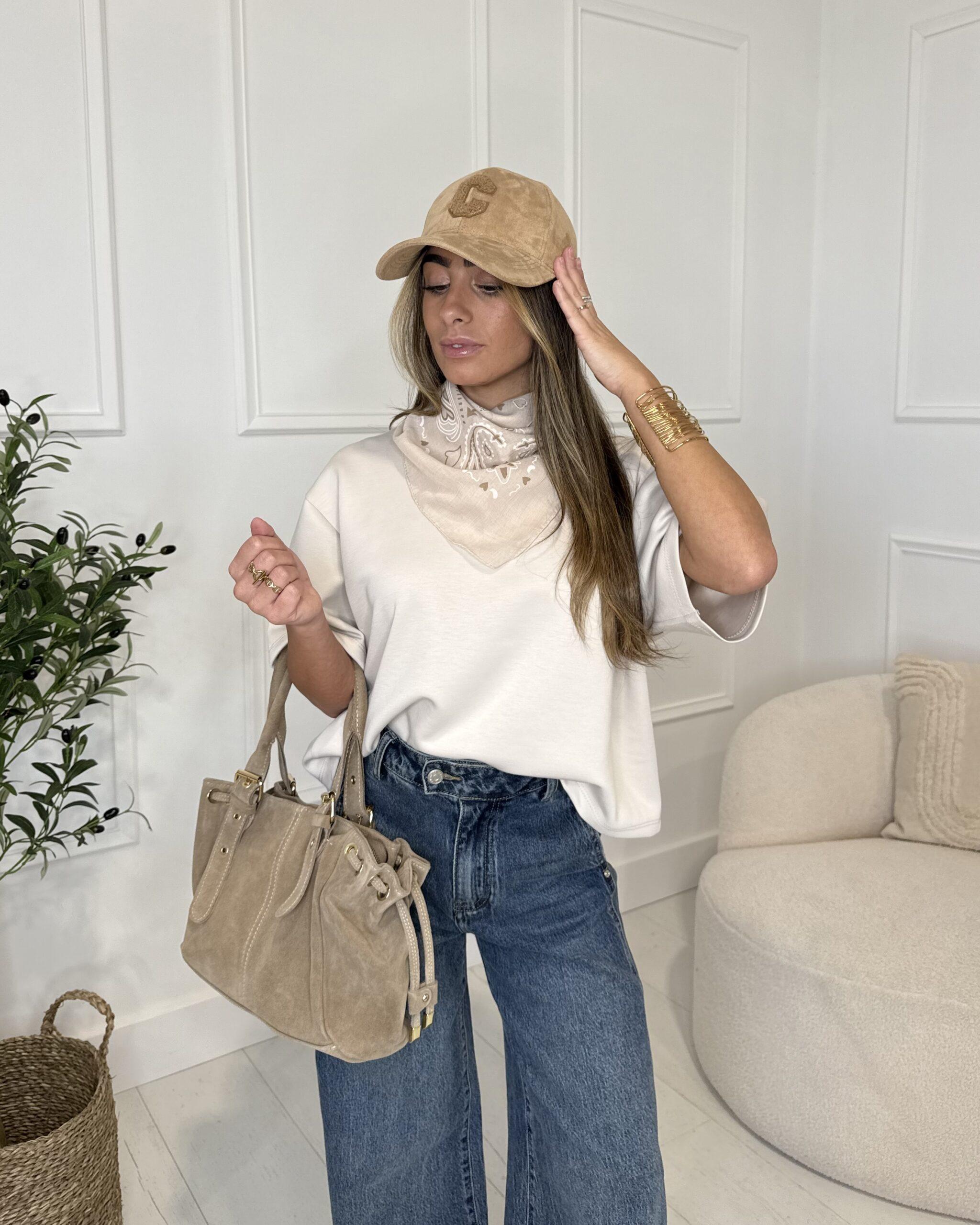 T-shirt oversize beige à manches courtes