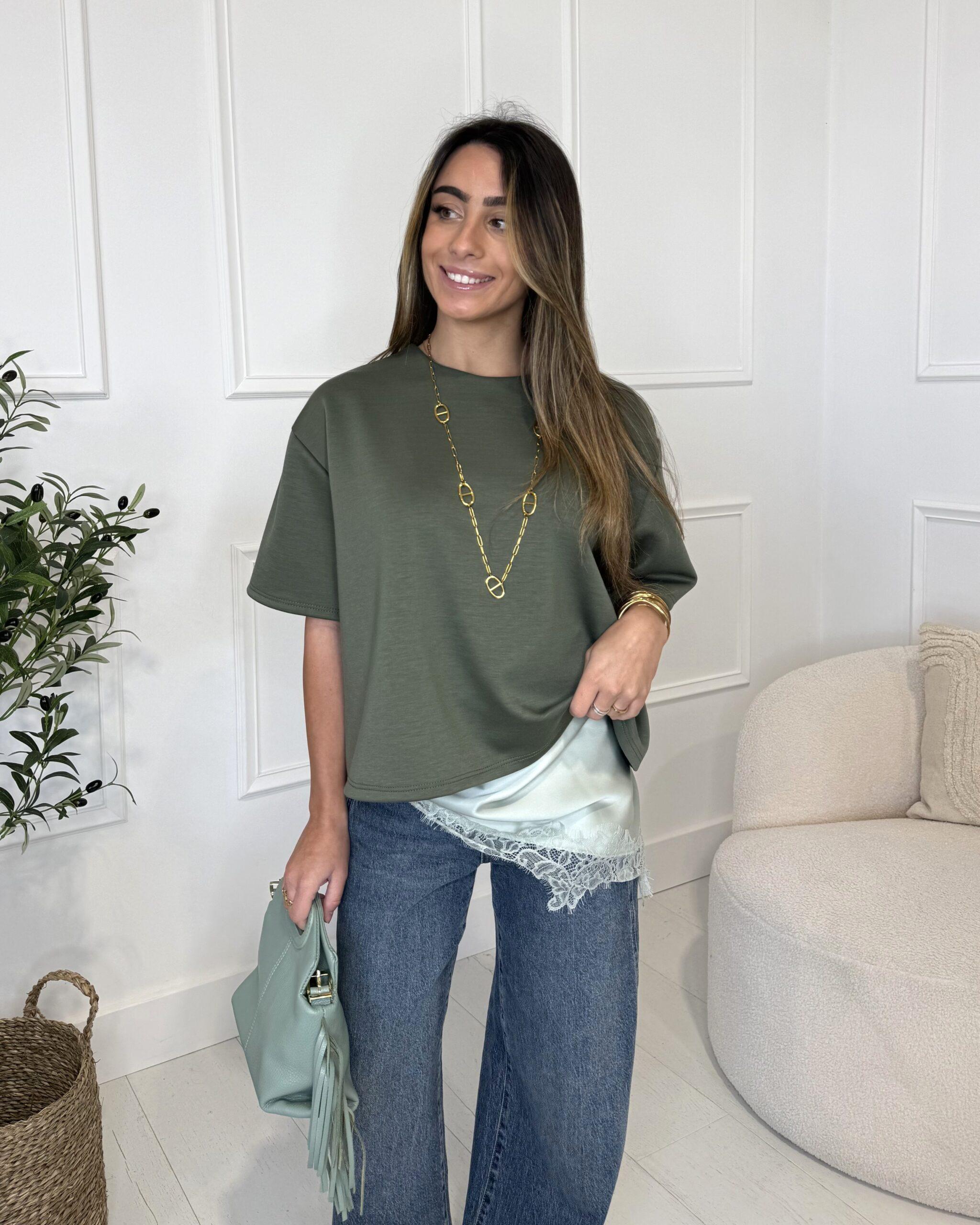 T-shirt oversize kaki à manches courtes