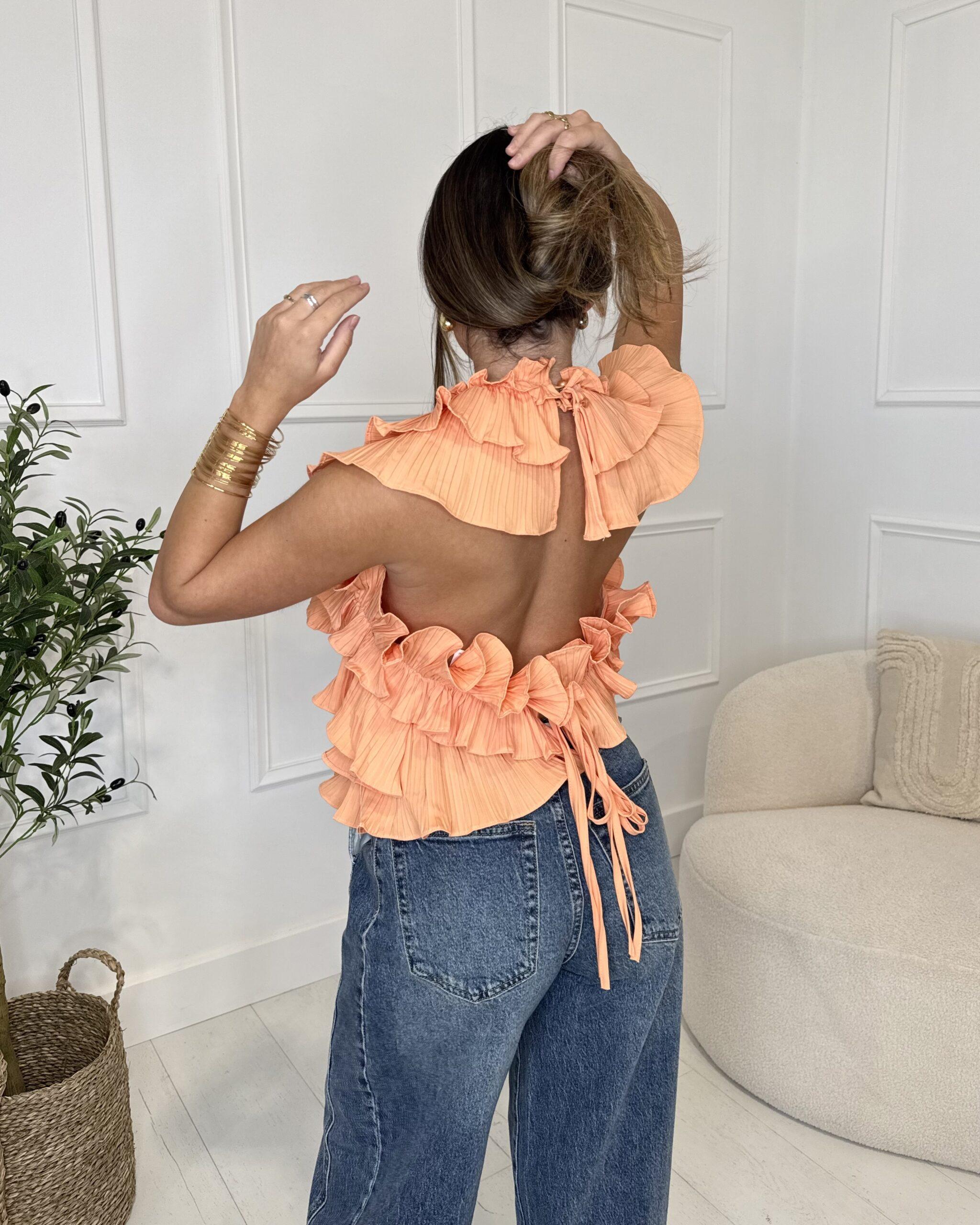 Top dos-nu à volants orange