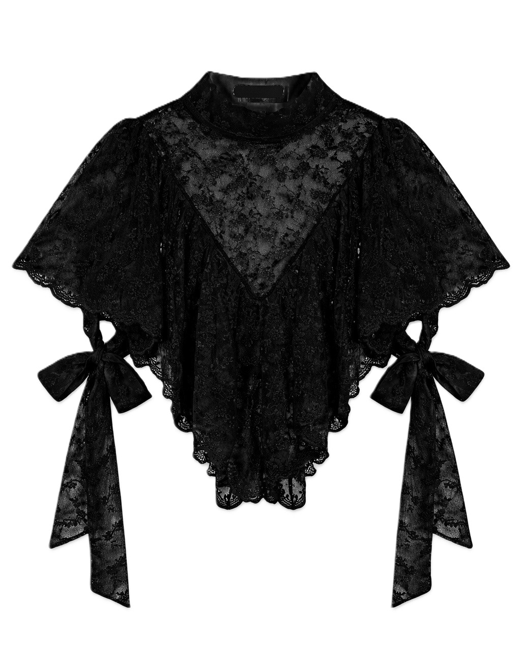 Top dentelle à manches courtes tendance et noeud à nouer sur les côtés