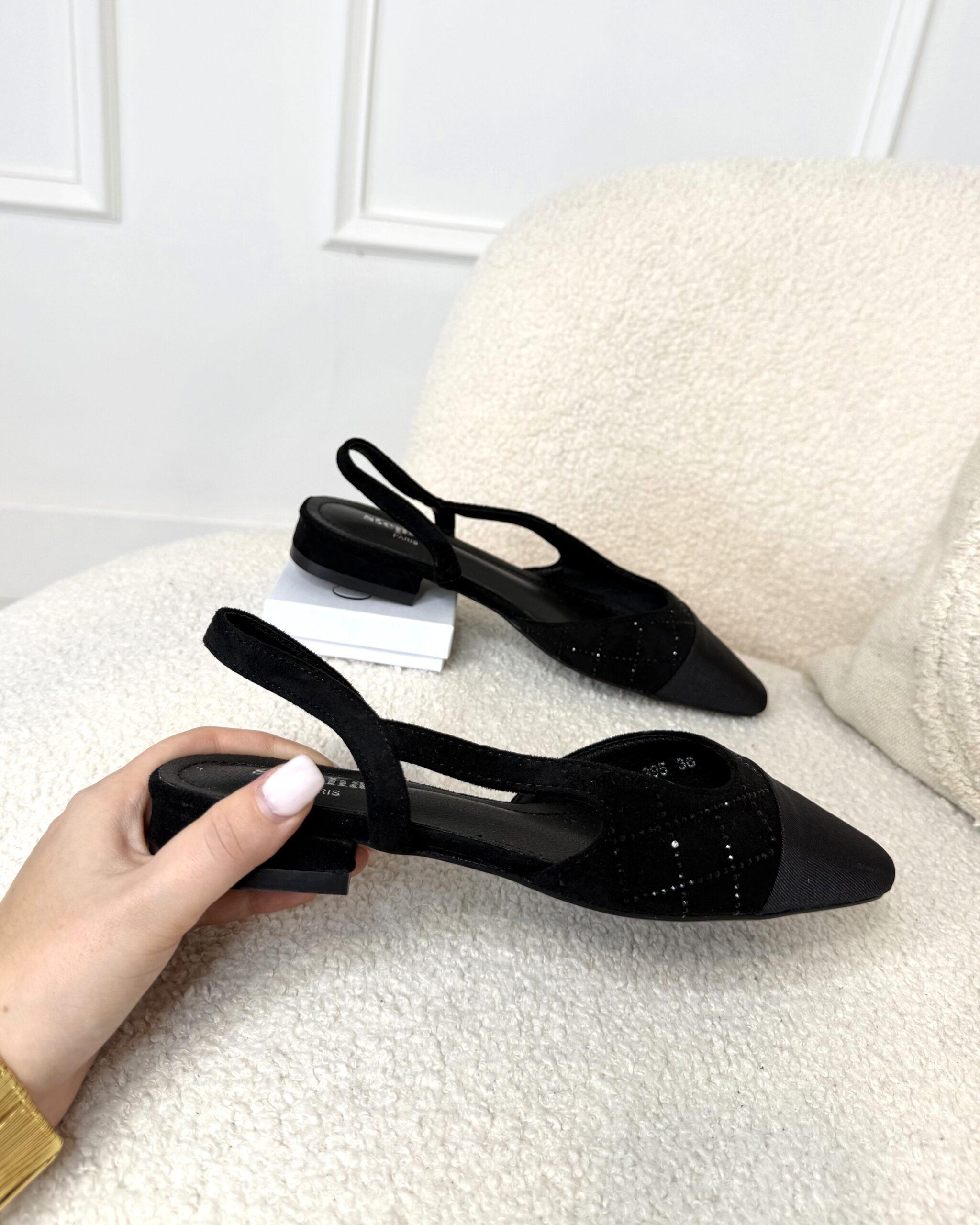 Ballerines noires à strass à petits talons femme