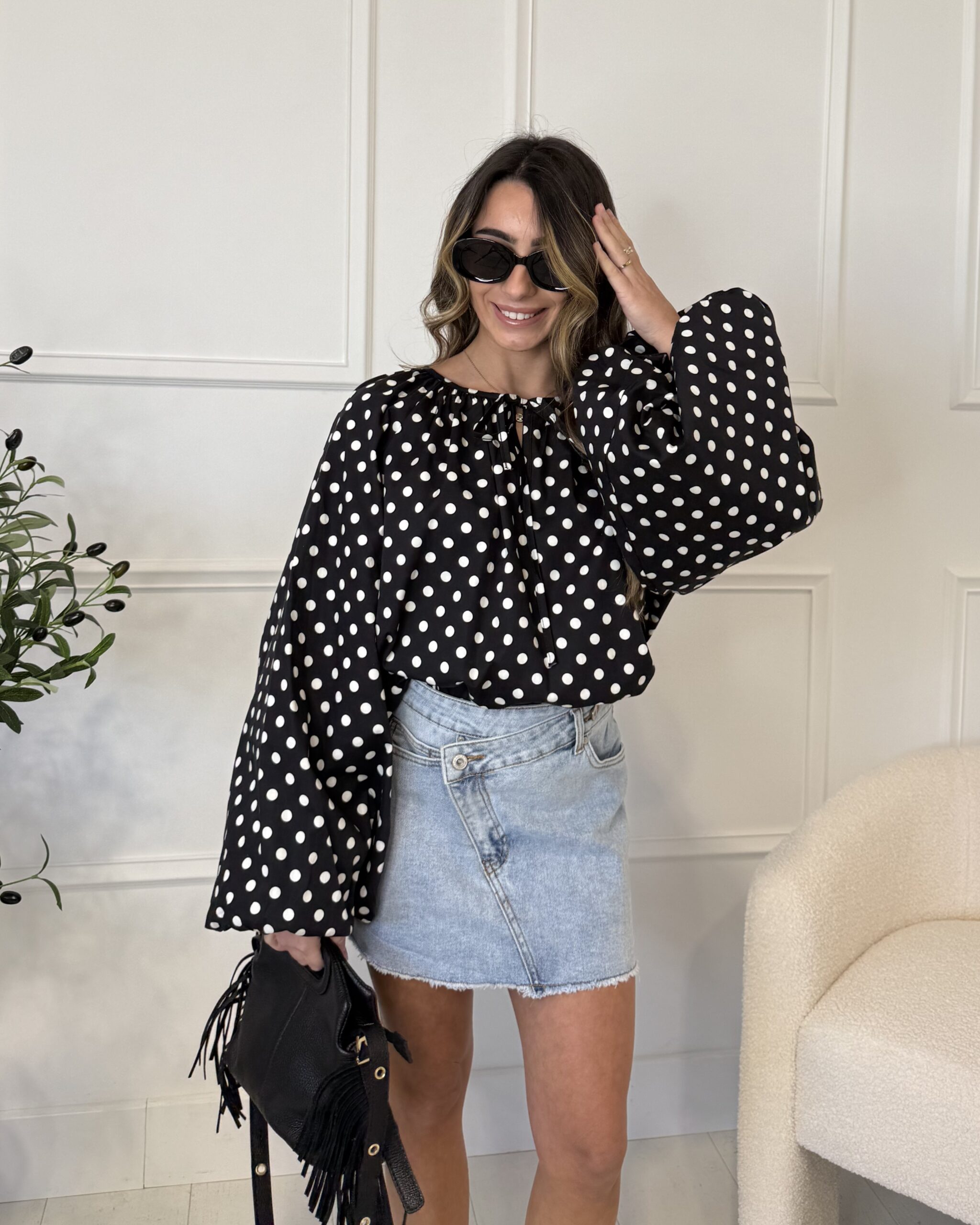 Blouse à pois manches longues femme