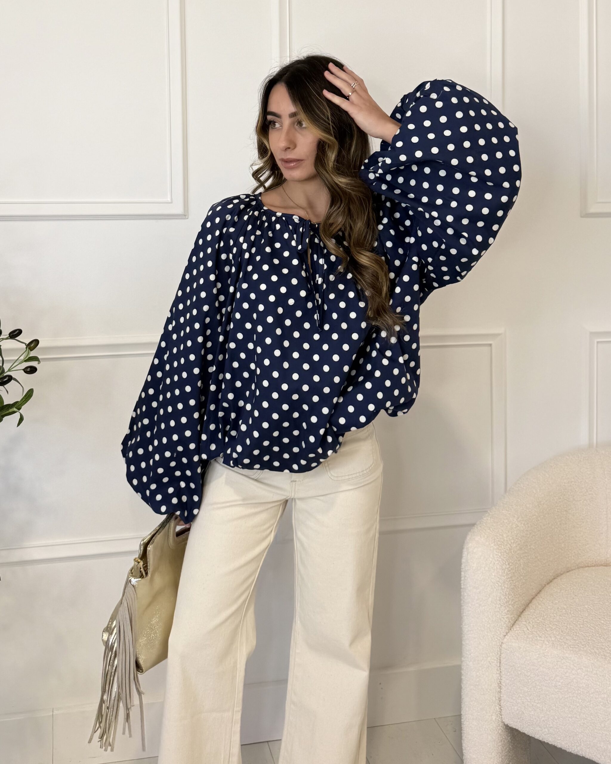 Bouse à pois manches longues bouffantes