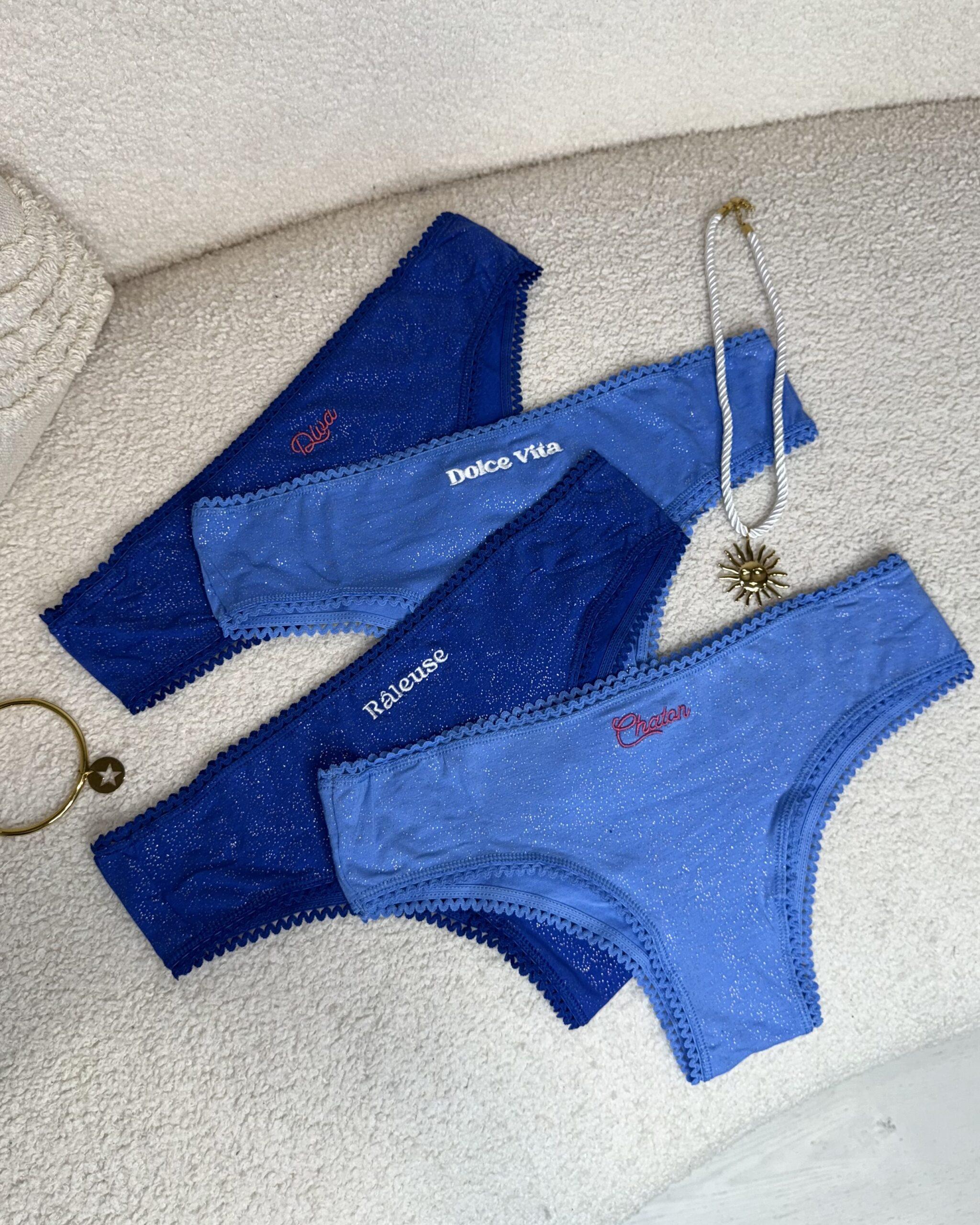 Culottes à paillettes à messages bleues tendance femme