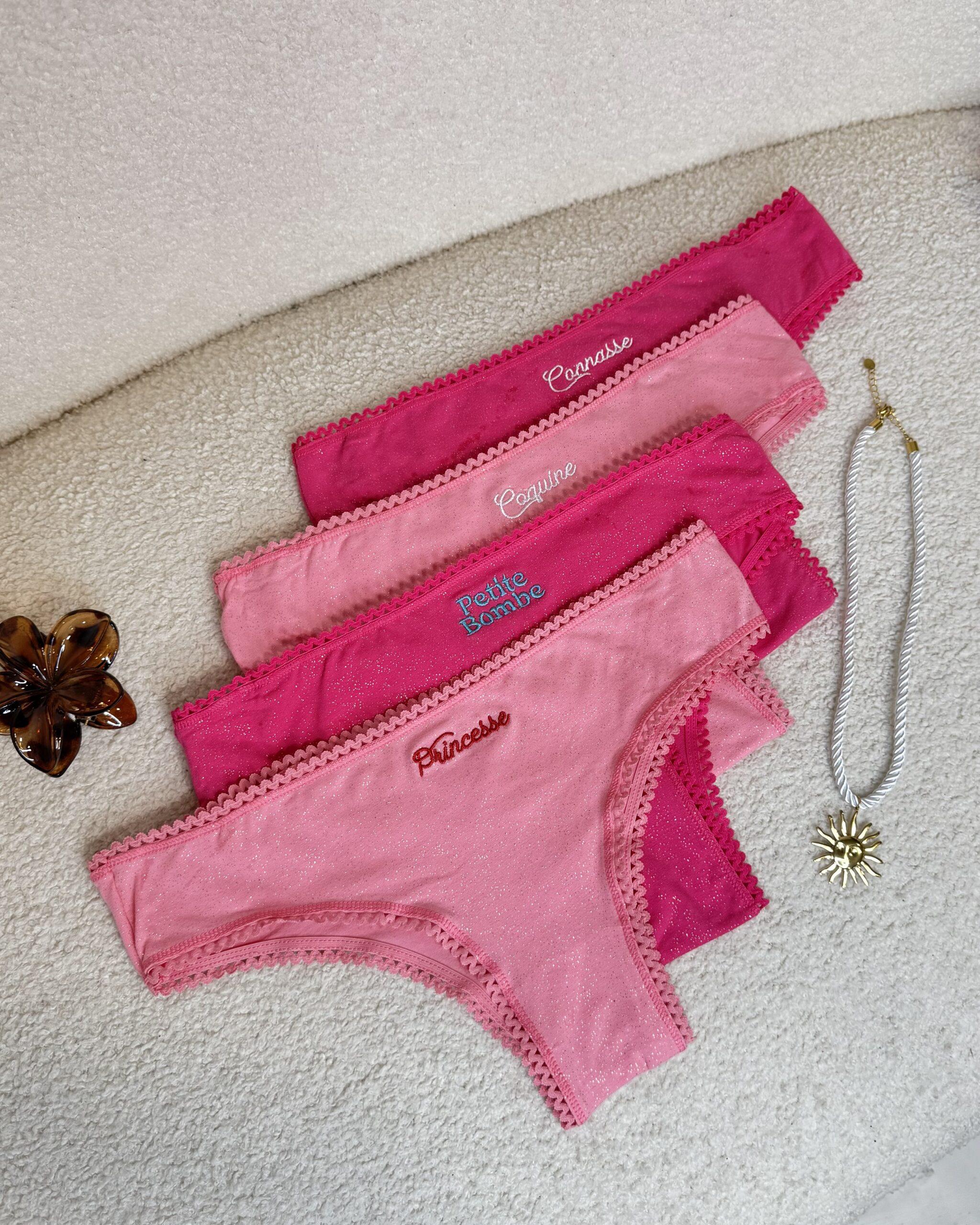 Culottes paillettes à messages rose femme