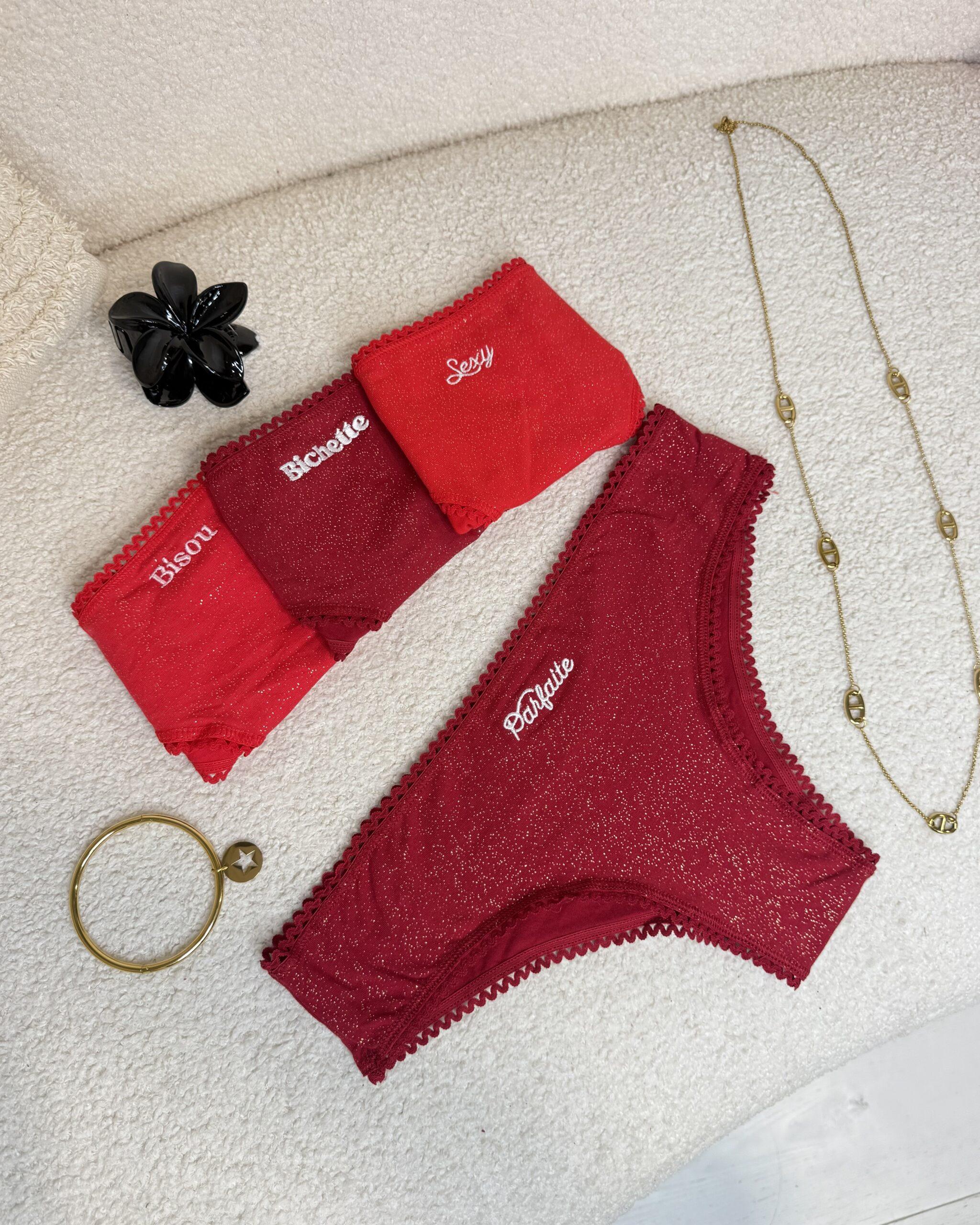 Culottes paillettes à messages rouge femme