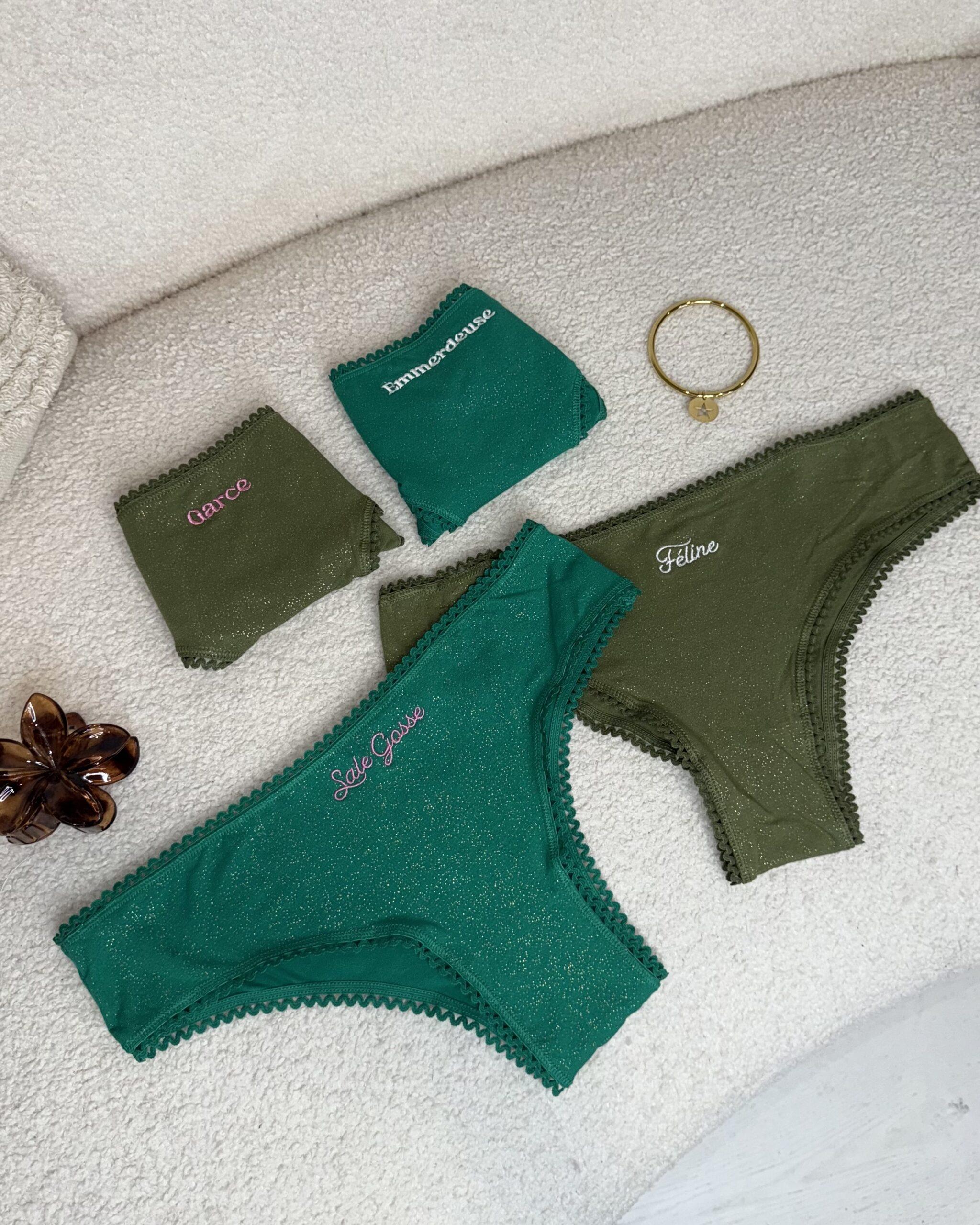 Culottes à paillettes vertes à messages