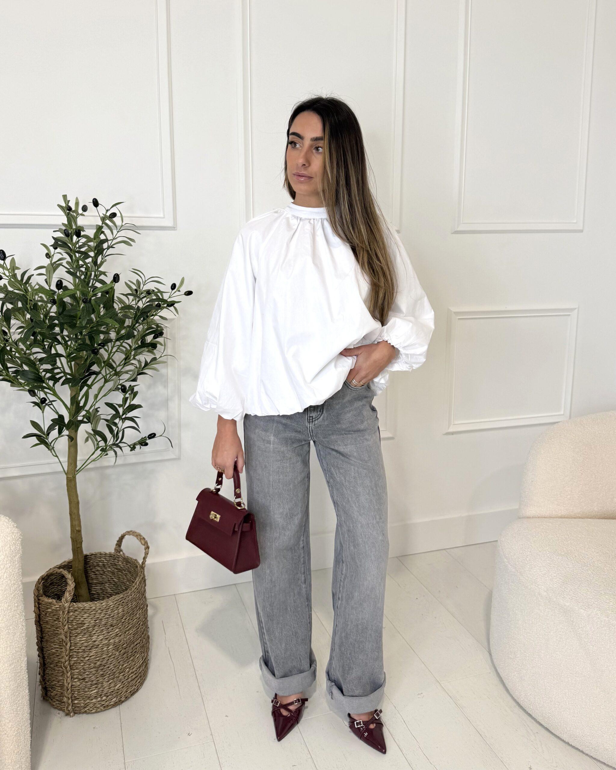 Jean coupe wide leg gris femme