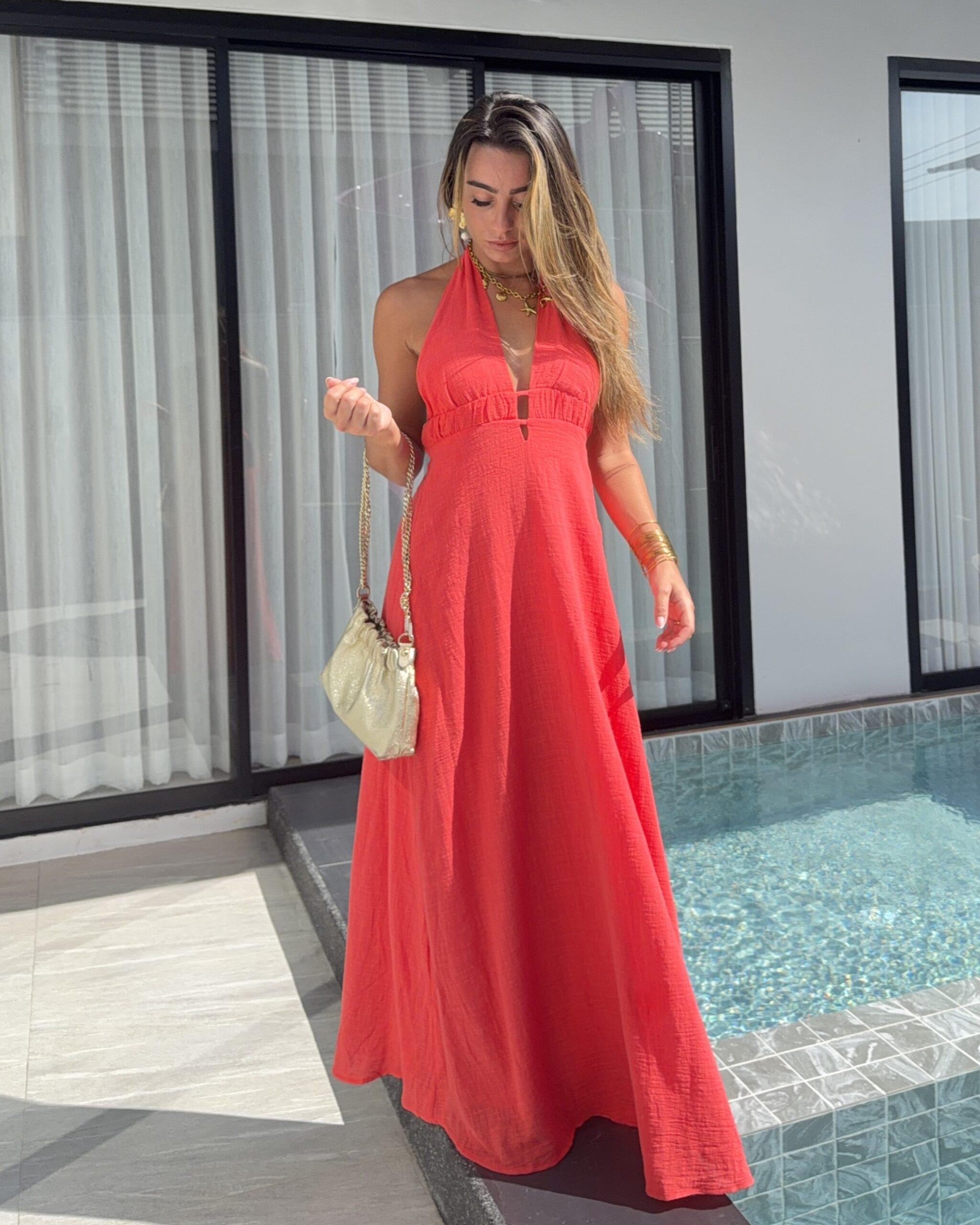 Robe longue corail