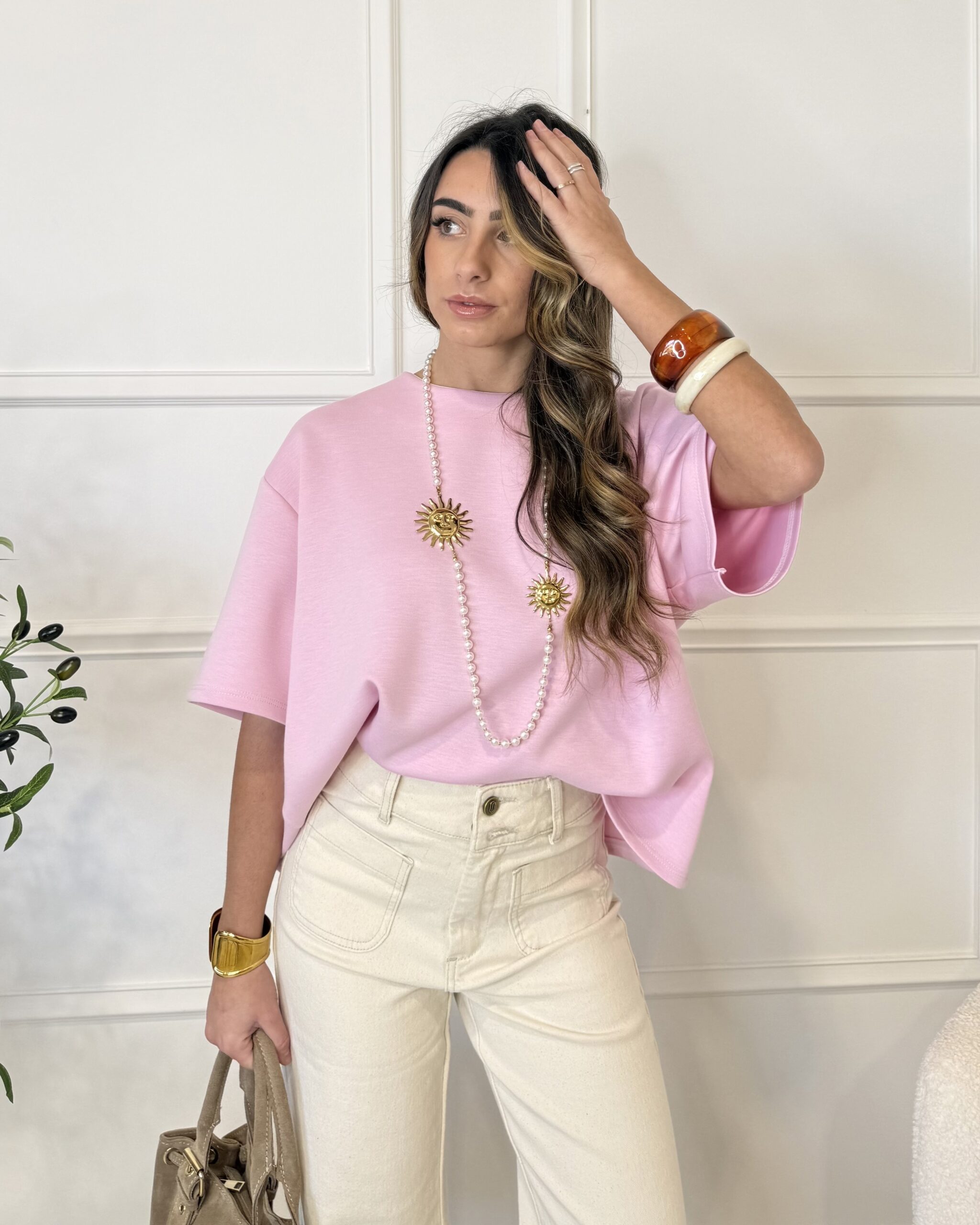 T-shirt à manches courtes oversize rose