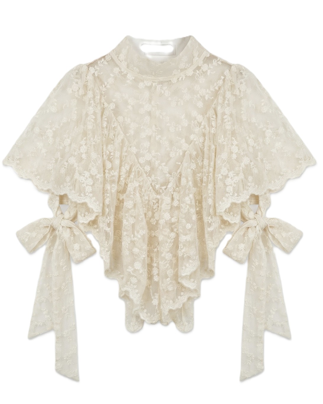 Top dentelle à manches courtes tendance et noeud à nouer sur les côtés