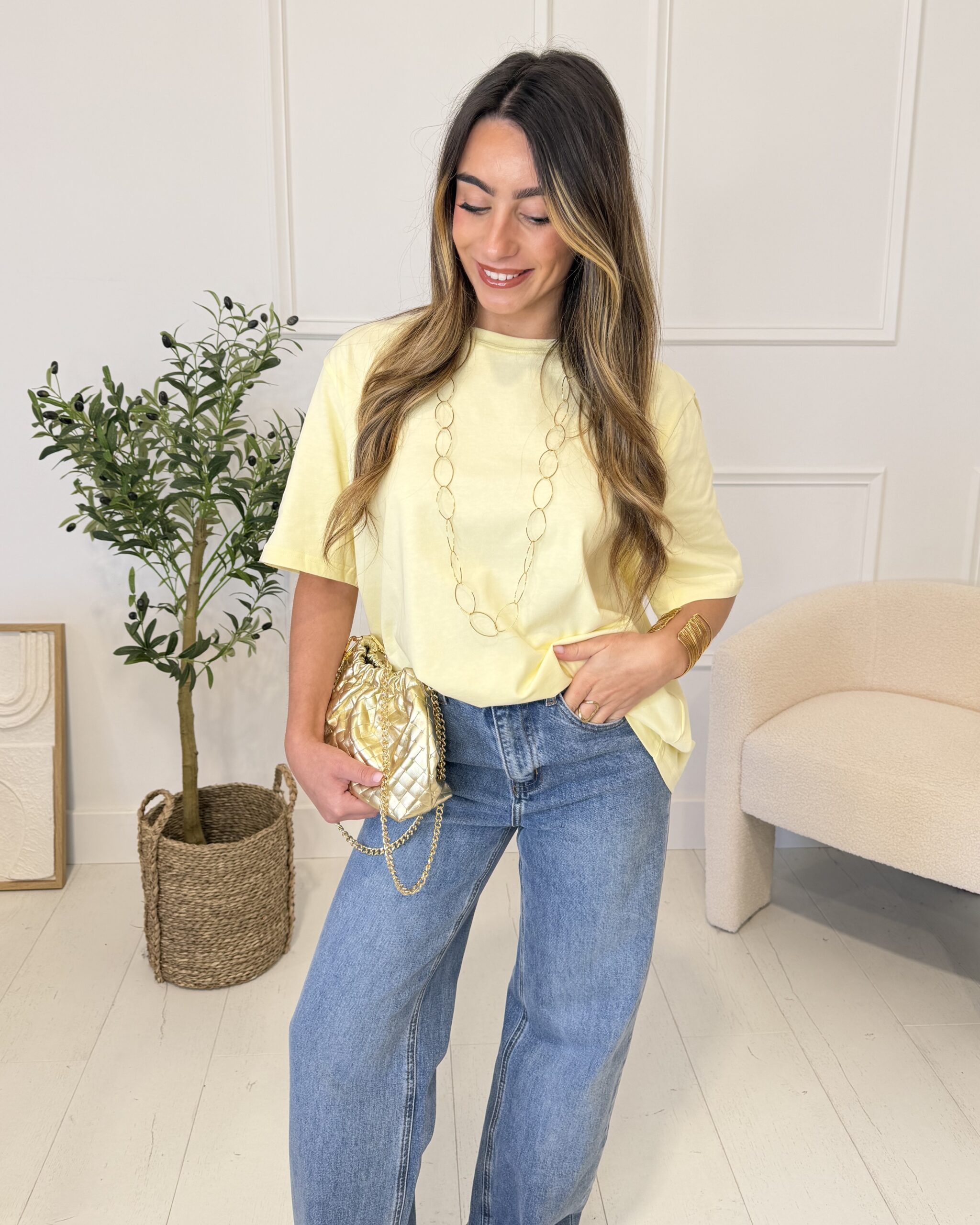 T-shirt jaune coeur femme