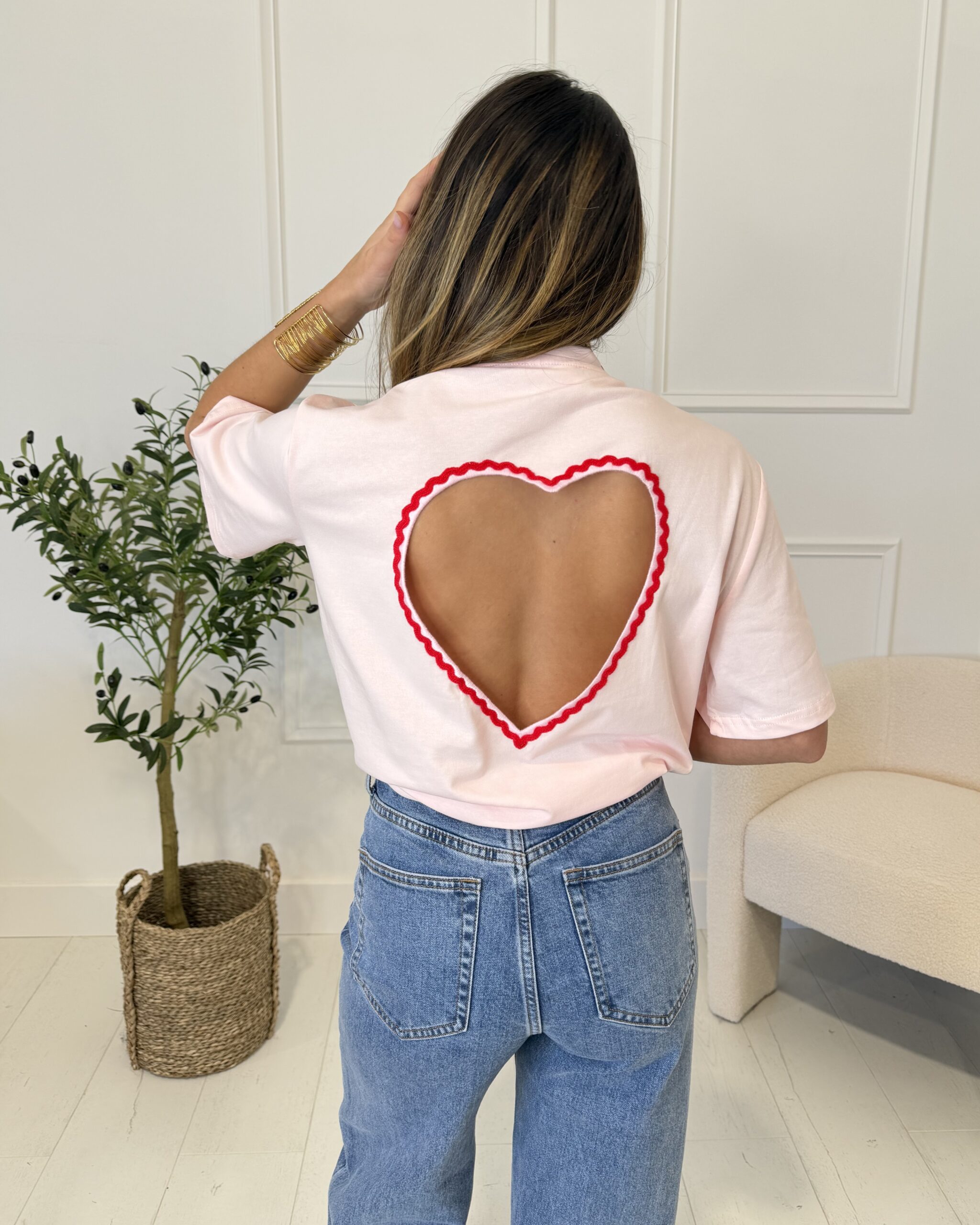 t shirt rose à coeur