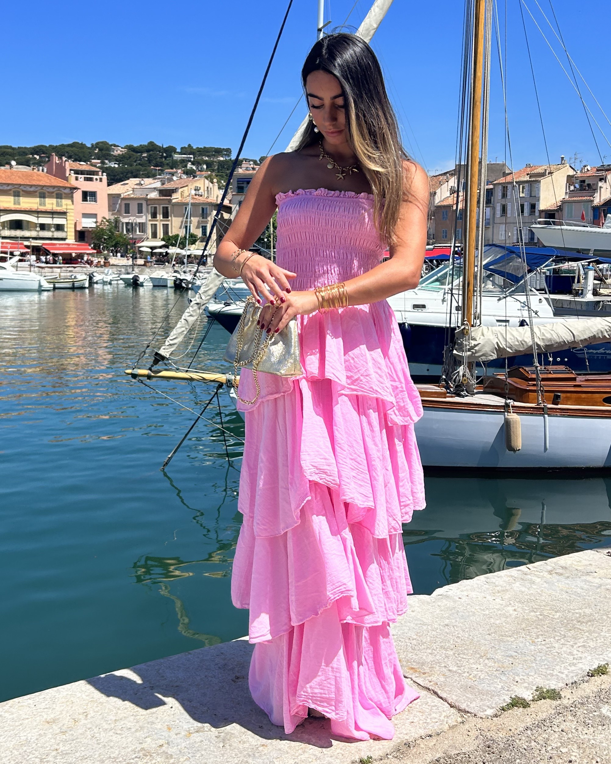 Robe longue volants femme