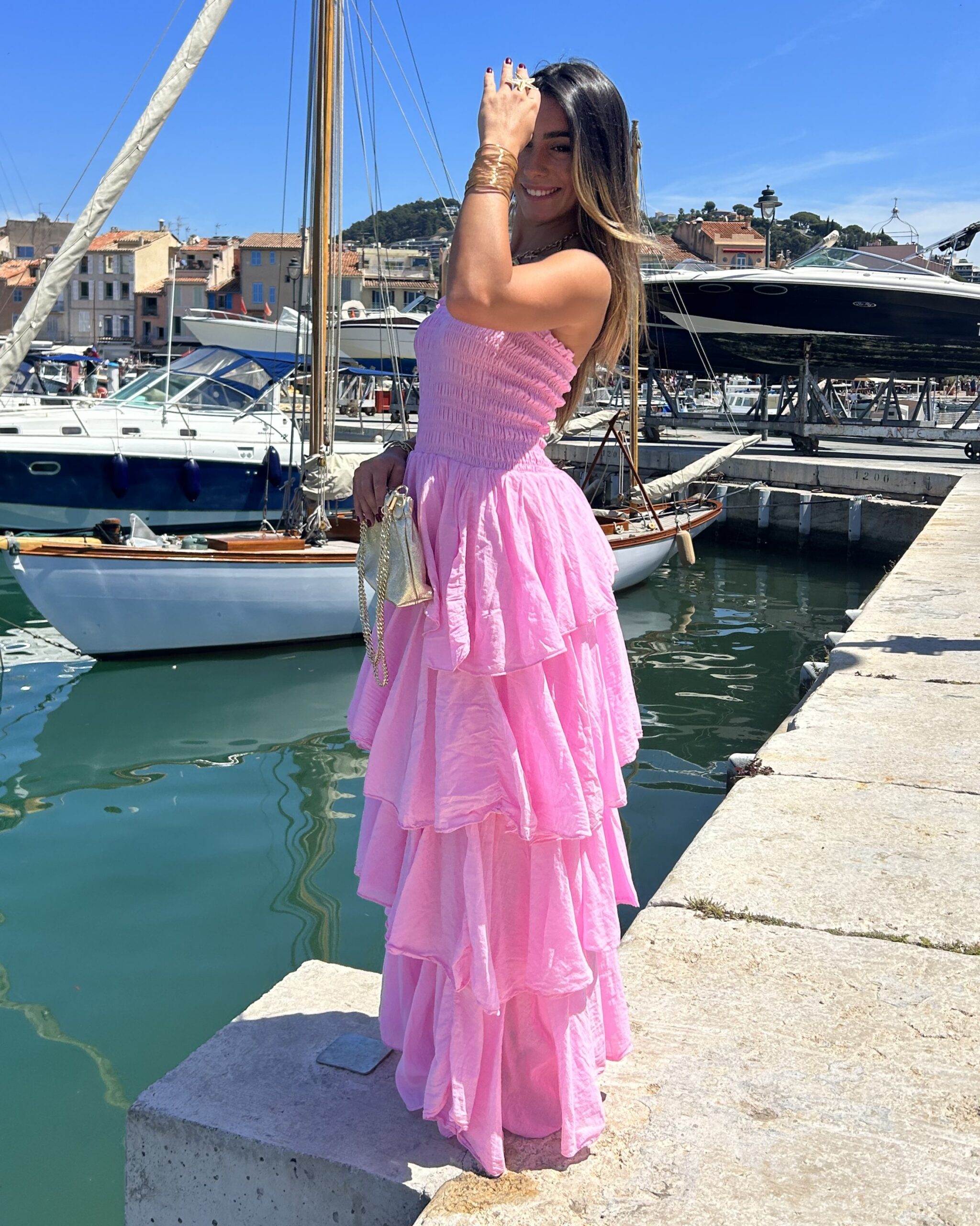 Robe longue rose