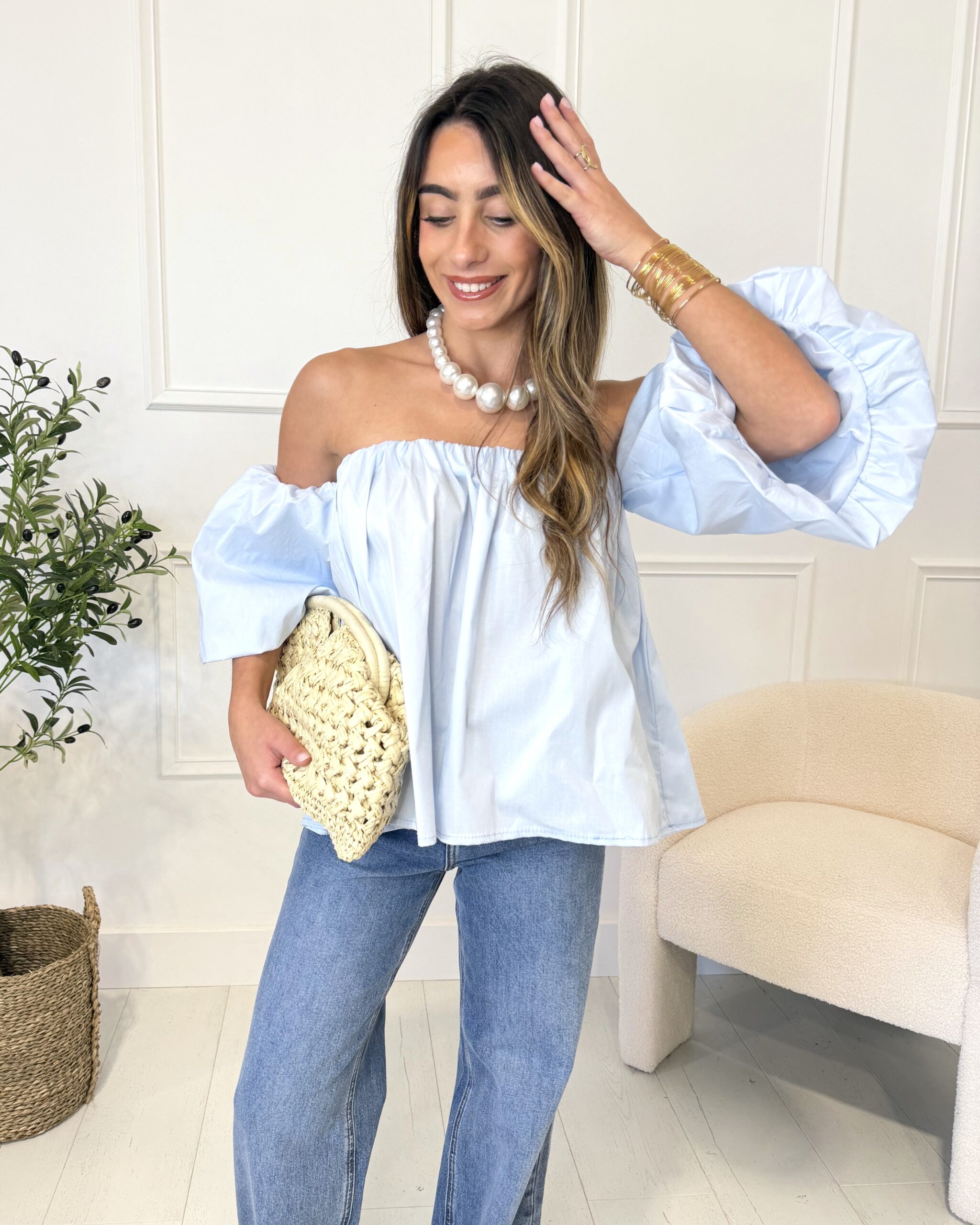 Top bustier bleu clair tendance