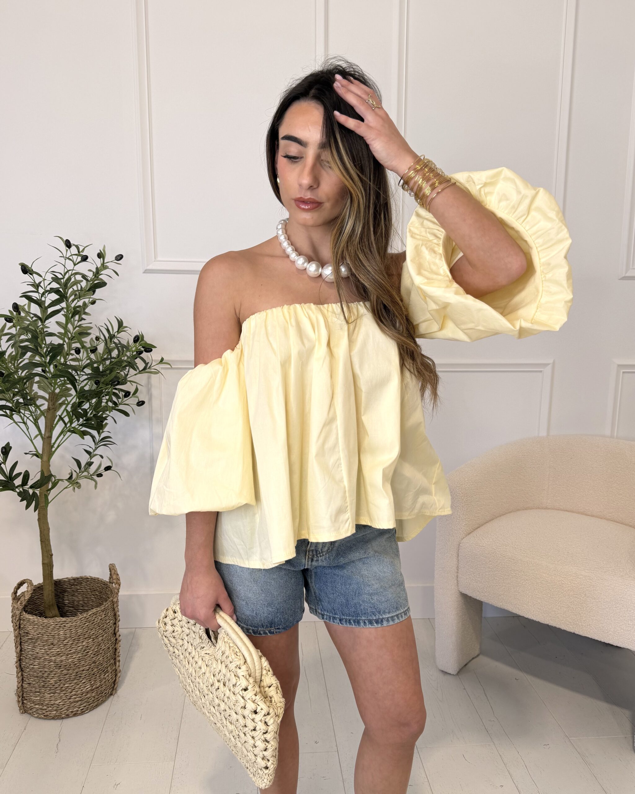 Top bustier jaune femme
