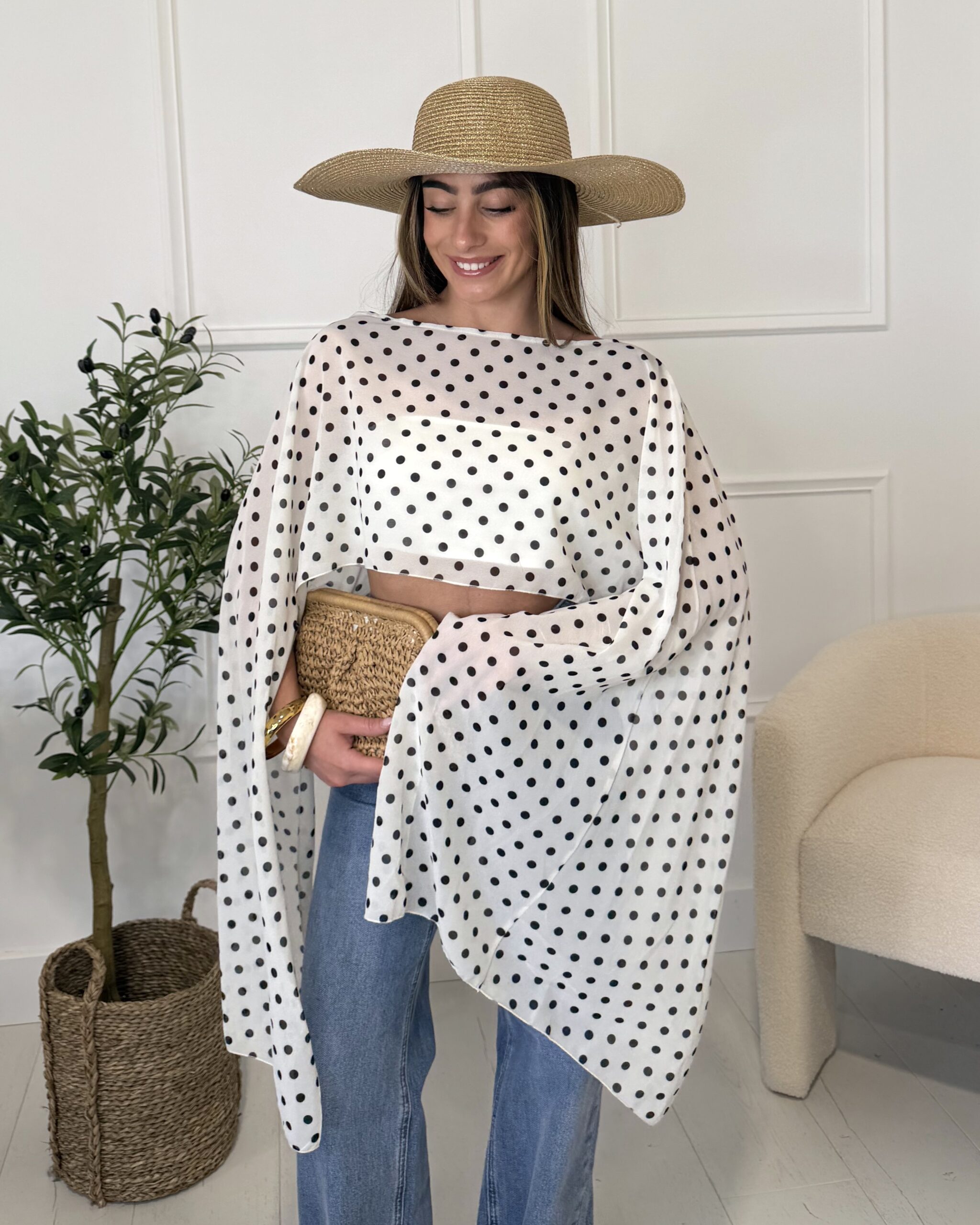 Haut transparent pois blanc