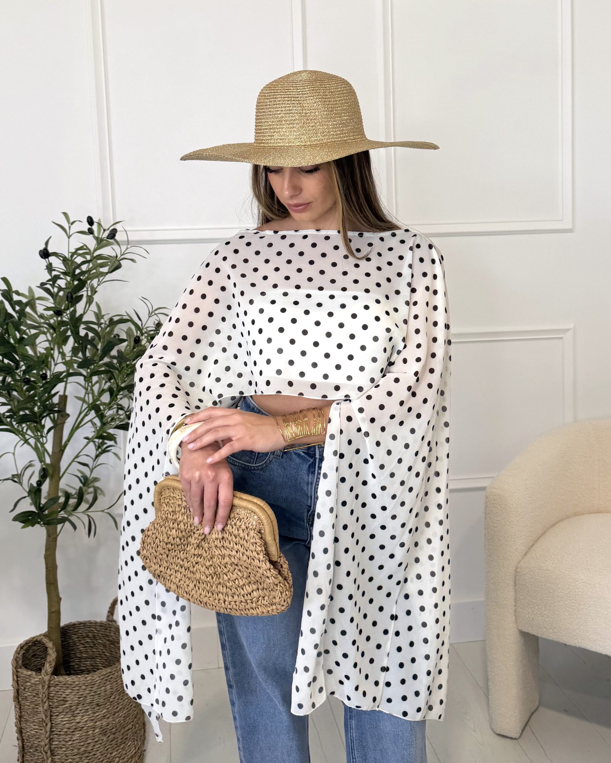 haut transparent pois noir blanc