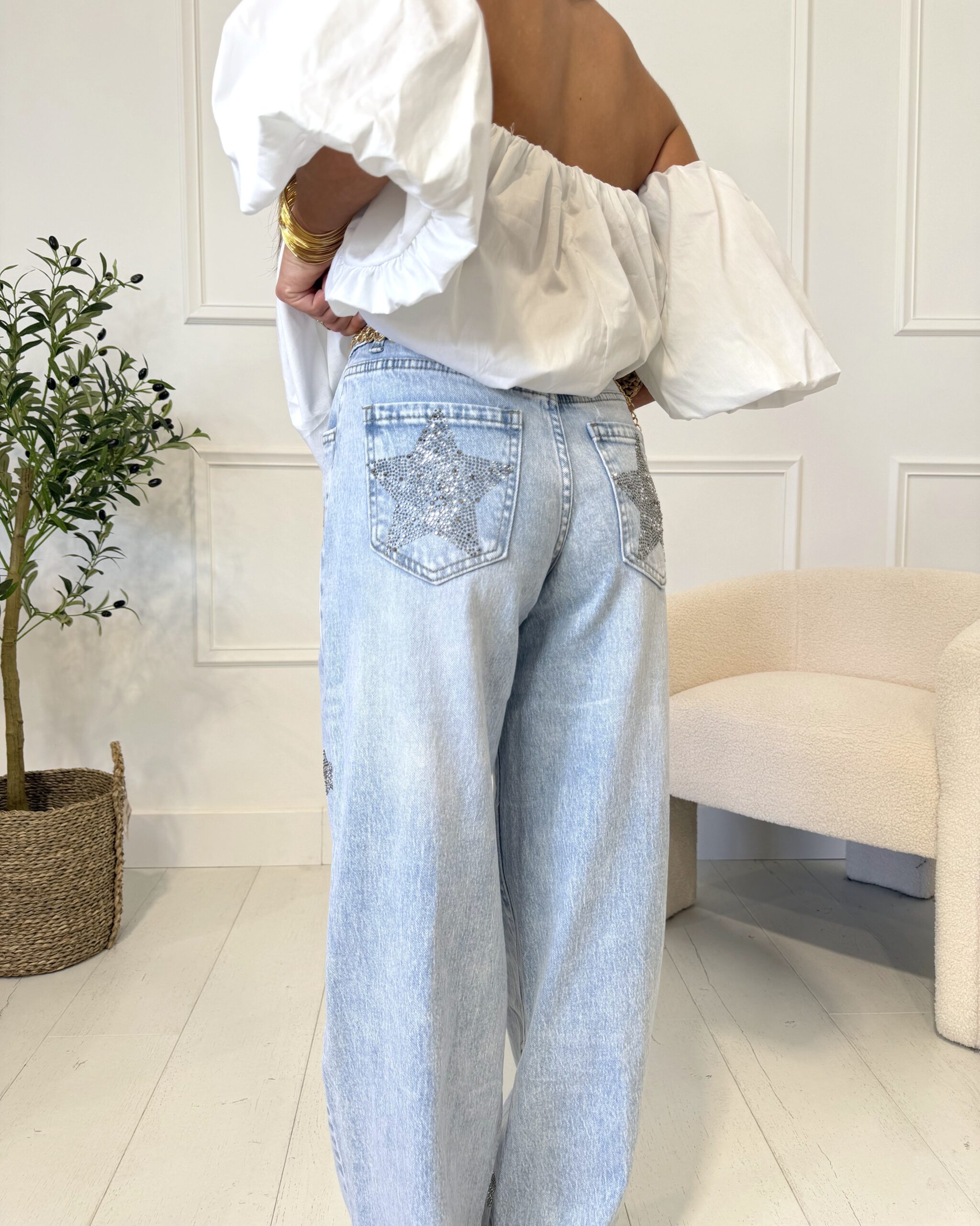 jean bleu à strass