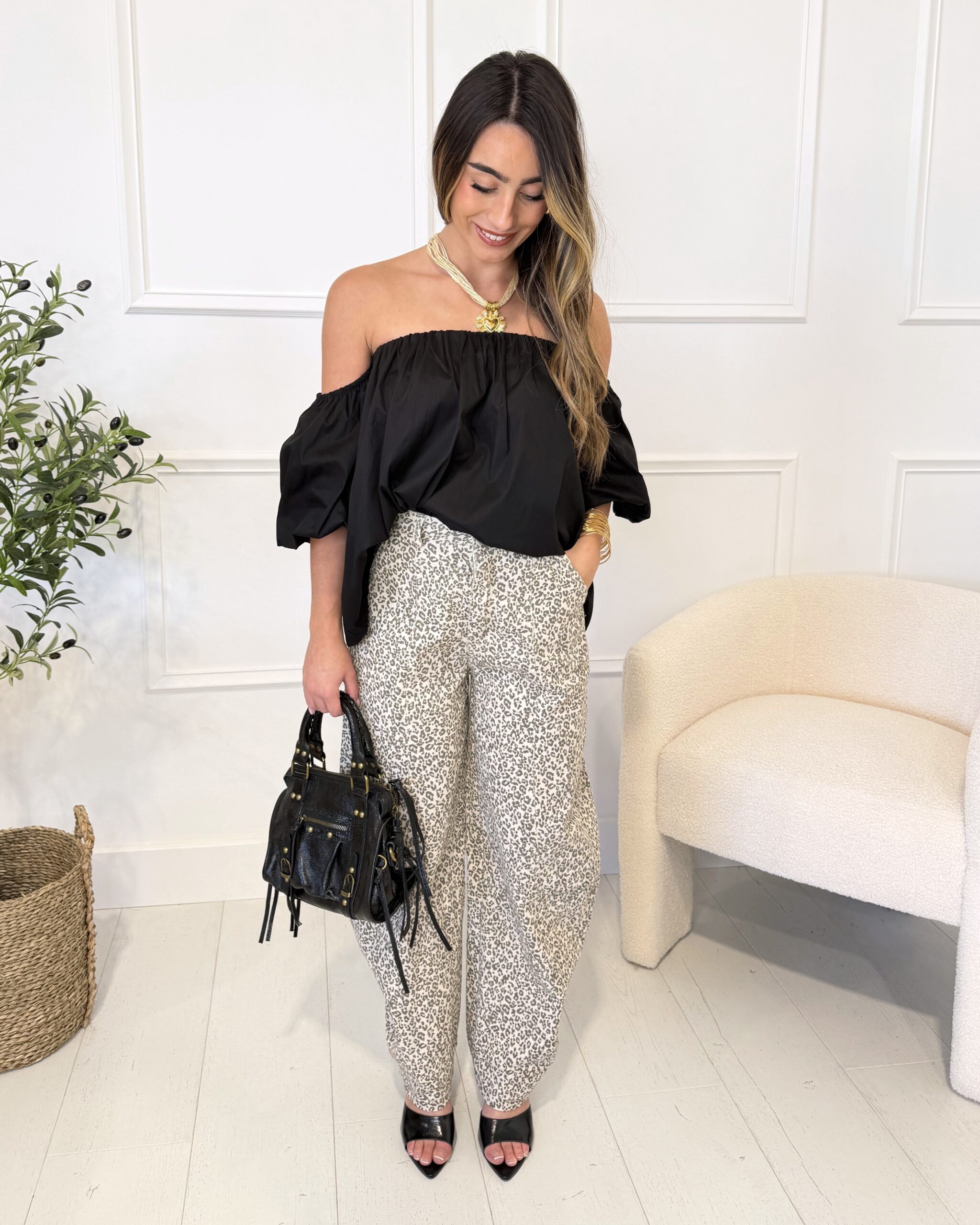 Pantalon motif leopard tendance