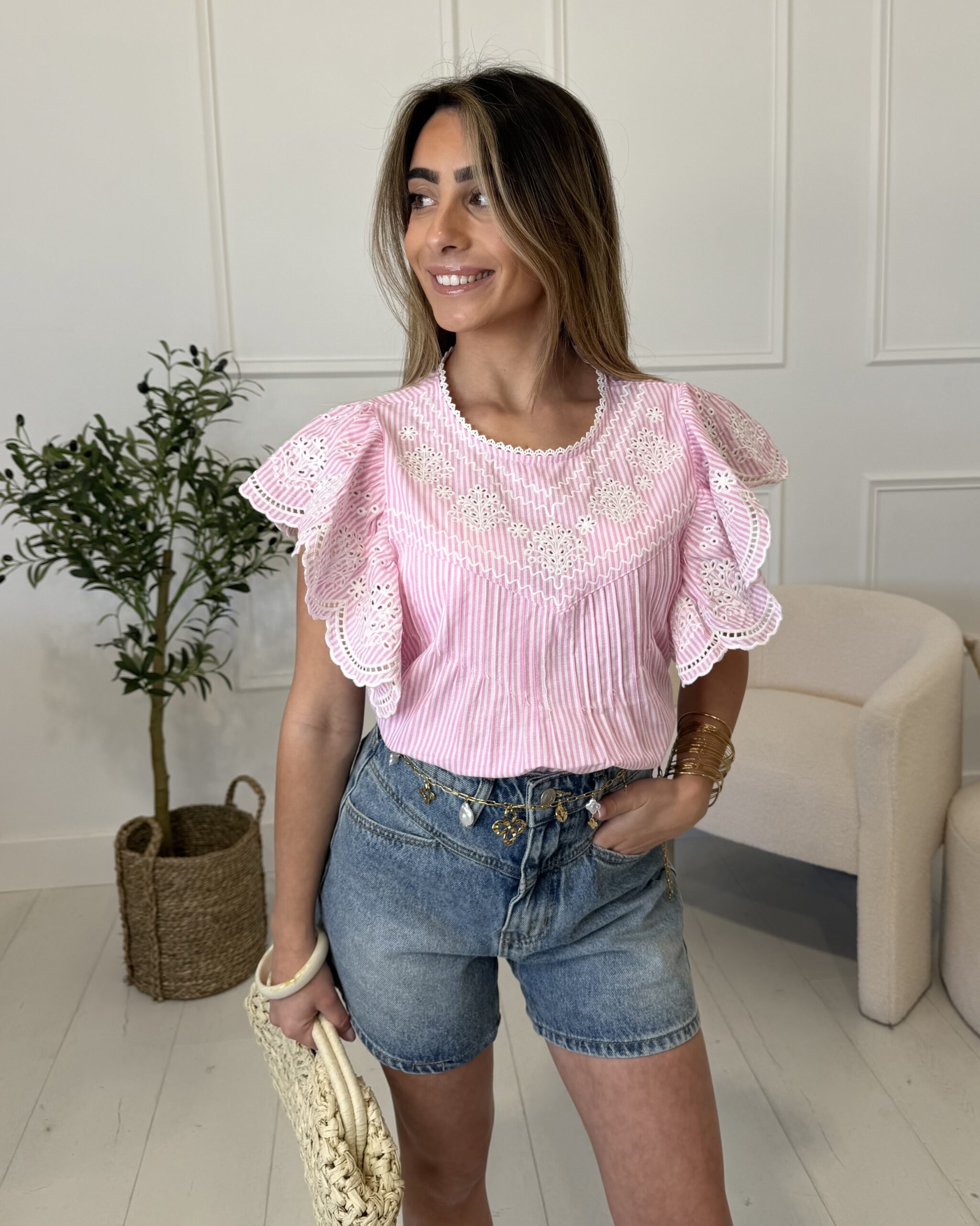 haut rayé rose femme