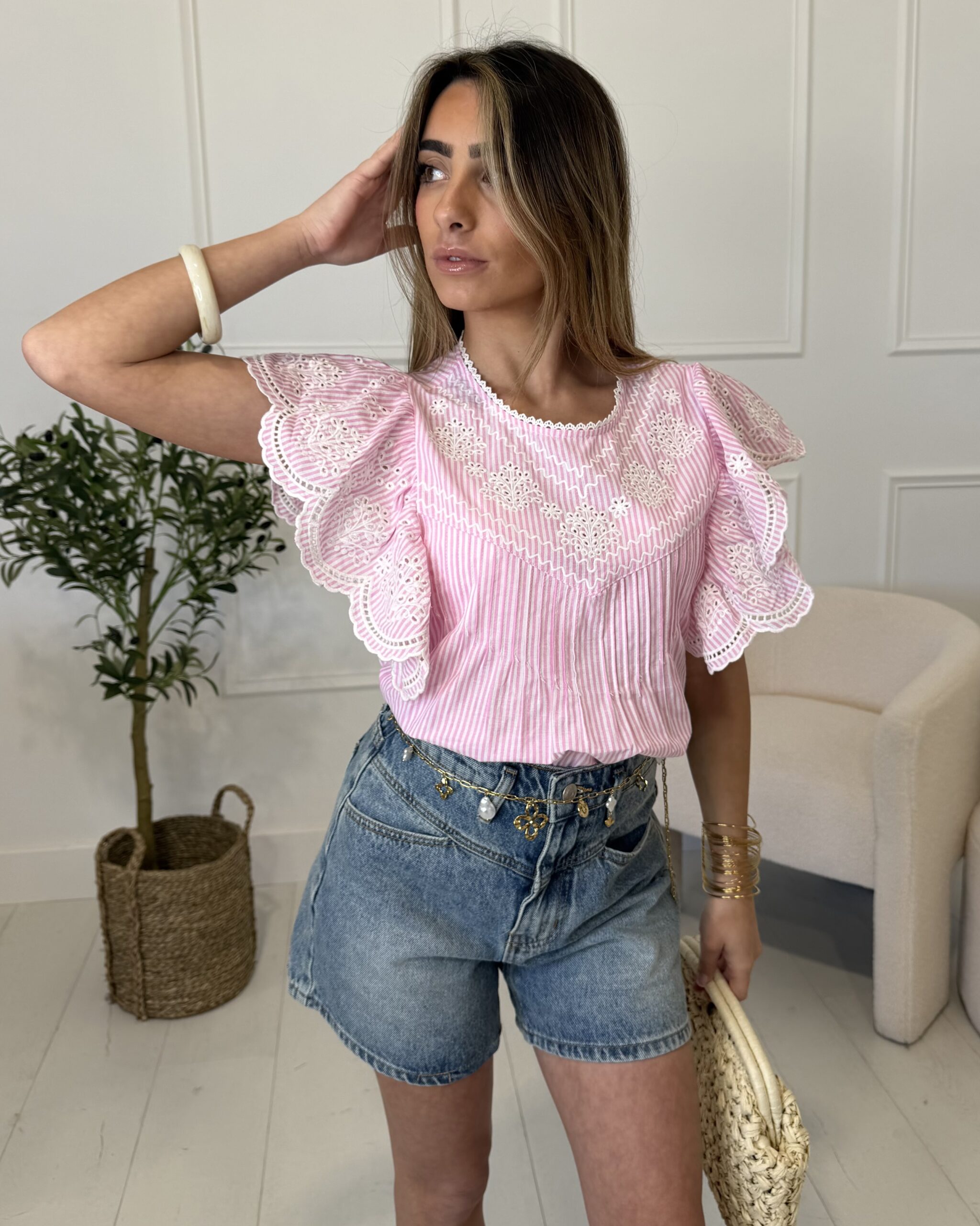 haut rayé rose