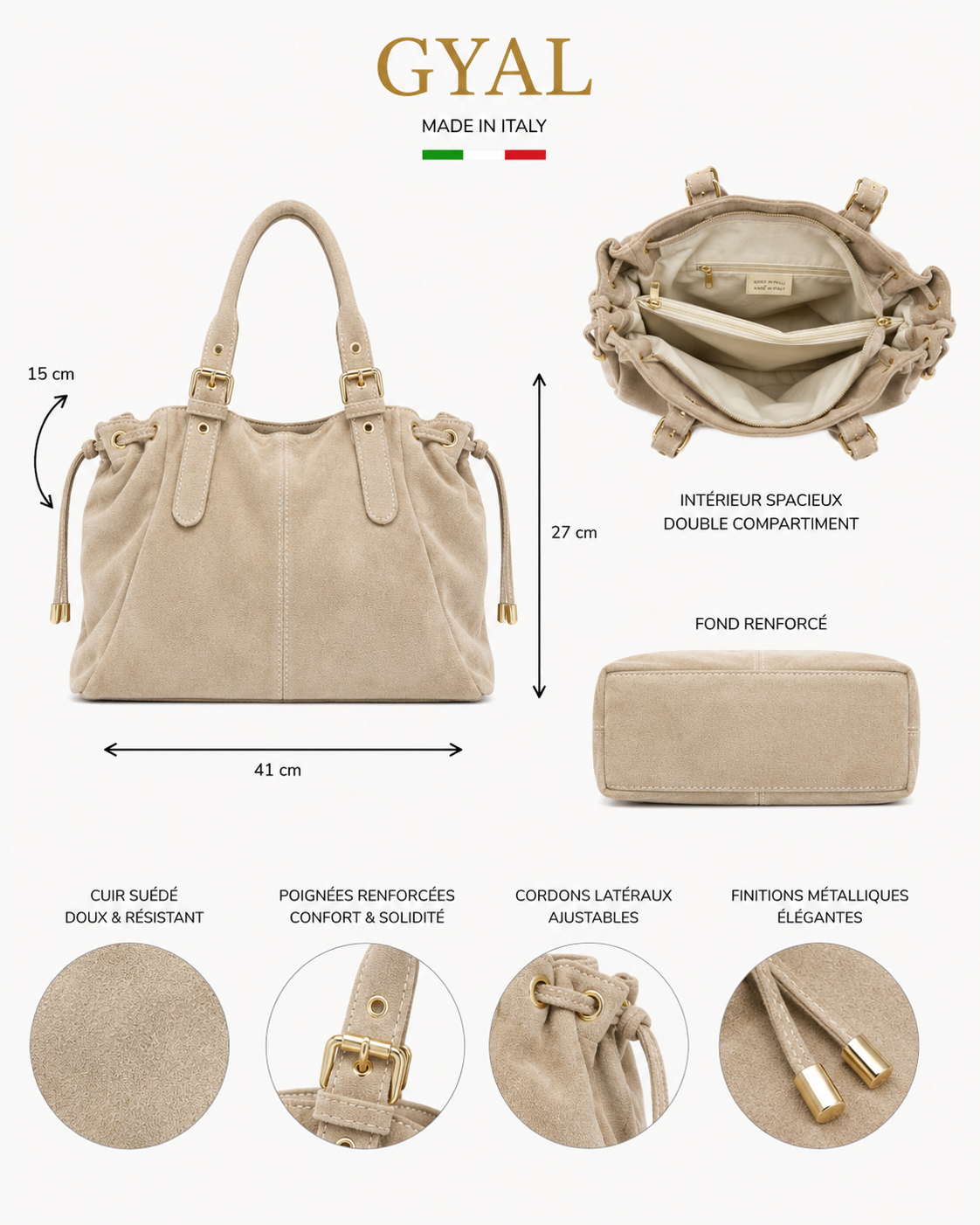 sac en cuir beige
