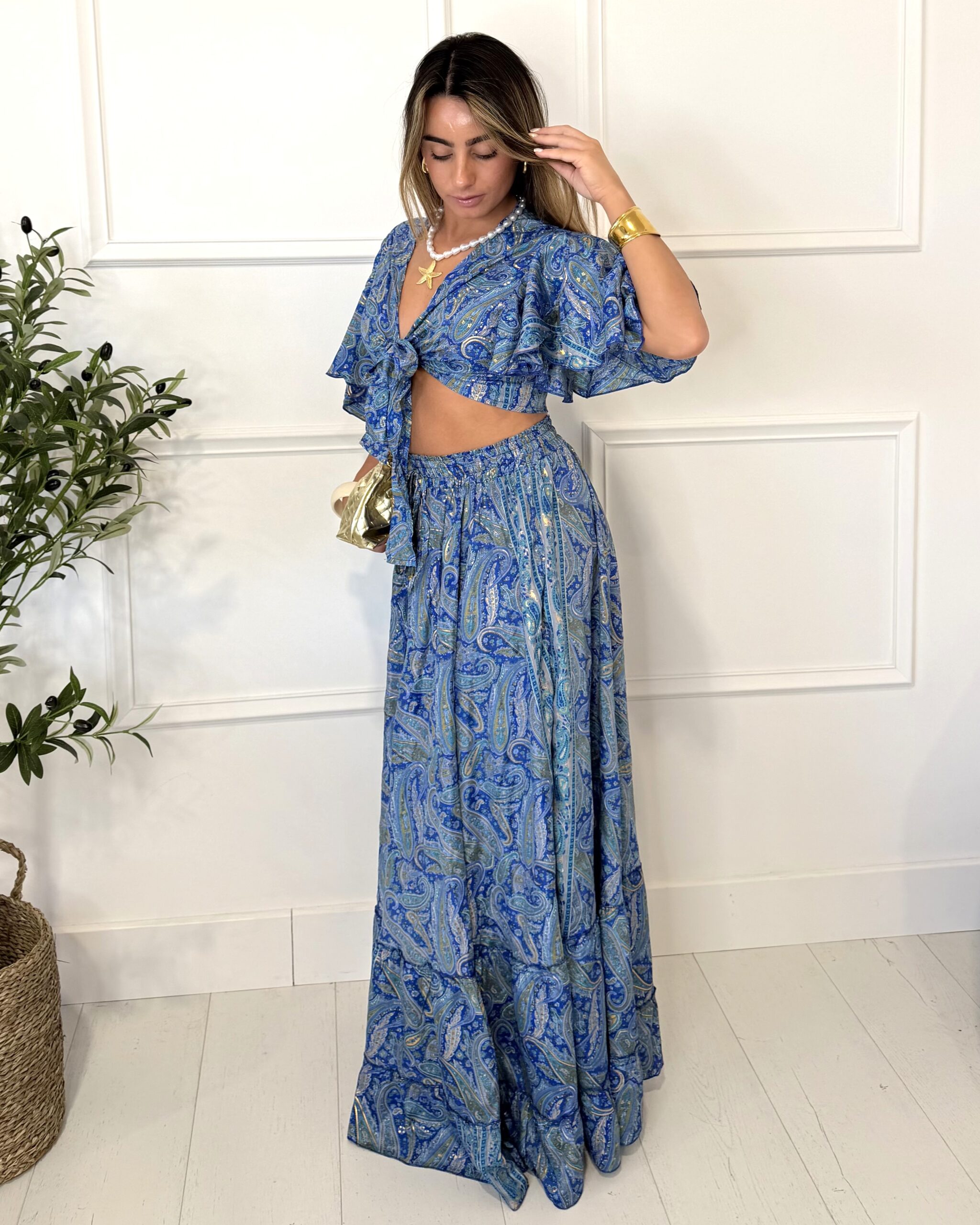 Ensemble bohème top et jupe bleu roi femme